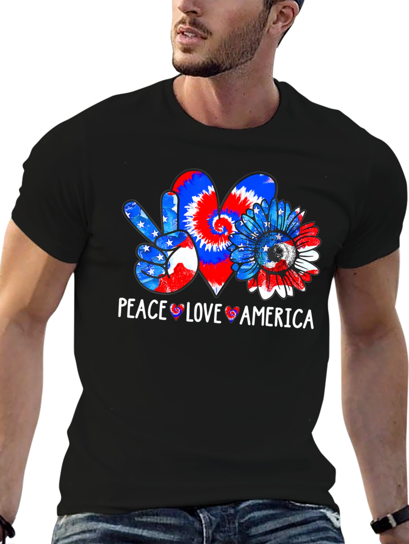 Patriotic Peace Love America Graphic Tee
