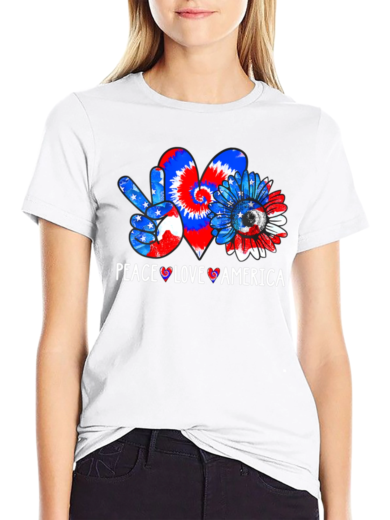 Patriotic Peace Love America Graphic Tee