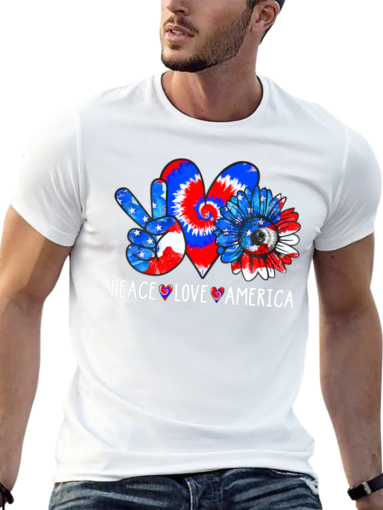 Patriotic Peace Love America Graphic Tee