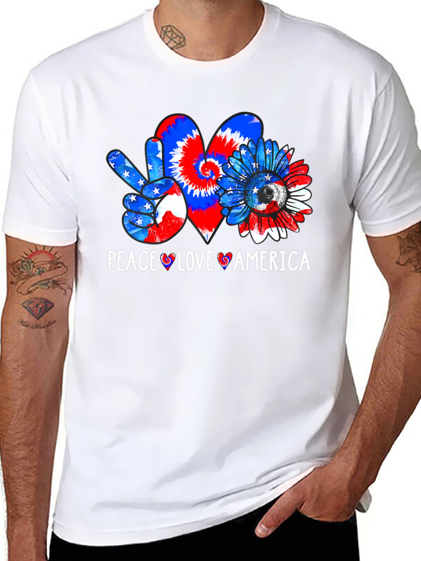 Patriotic Peace Love America Graphic Tee