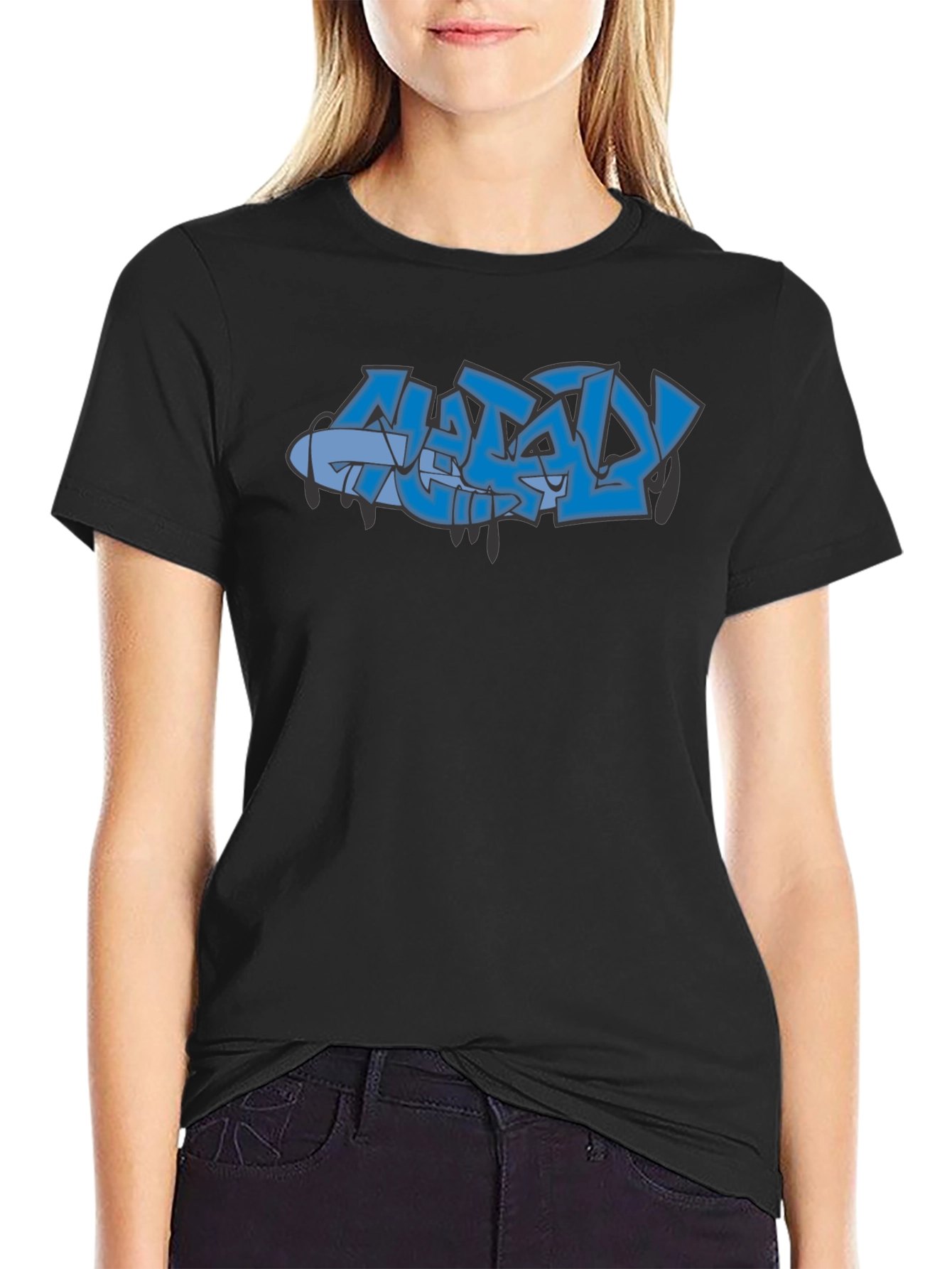 Stylish Black Graphic Tee with Graffiti Design