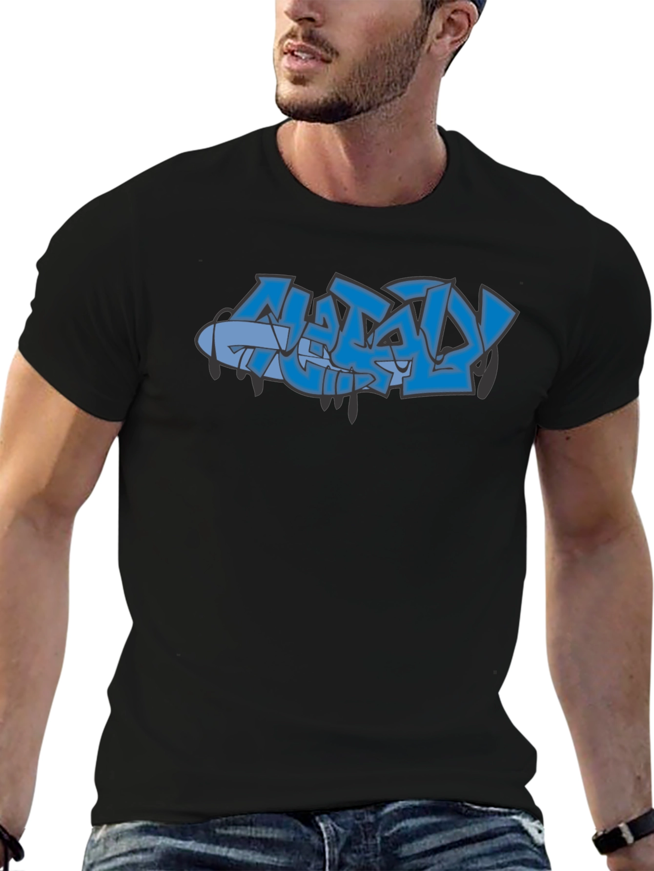 Stylish Black Graphic Tee with Graffiti Design