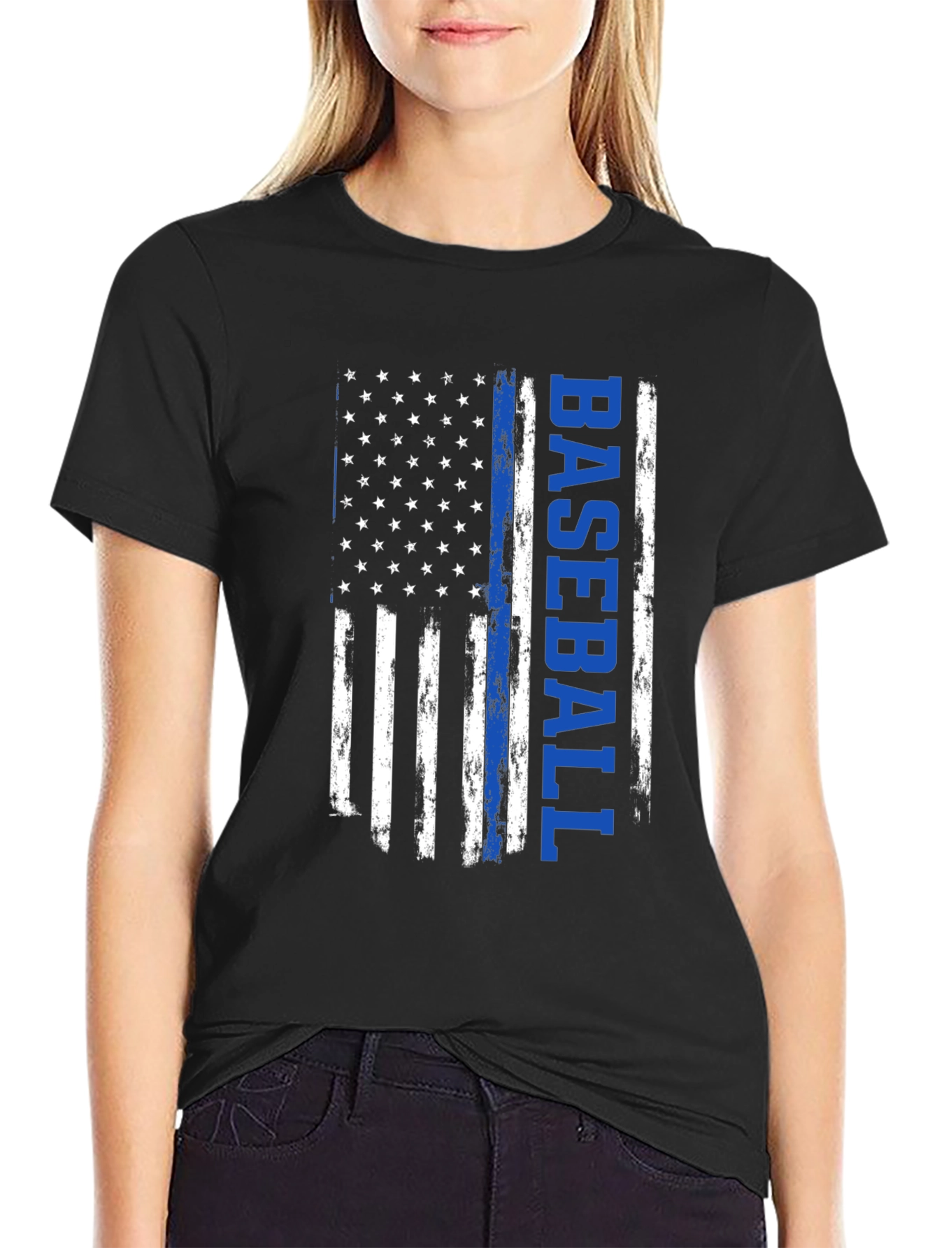 Baseball American Flag Graphic T-Shirt