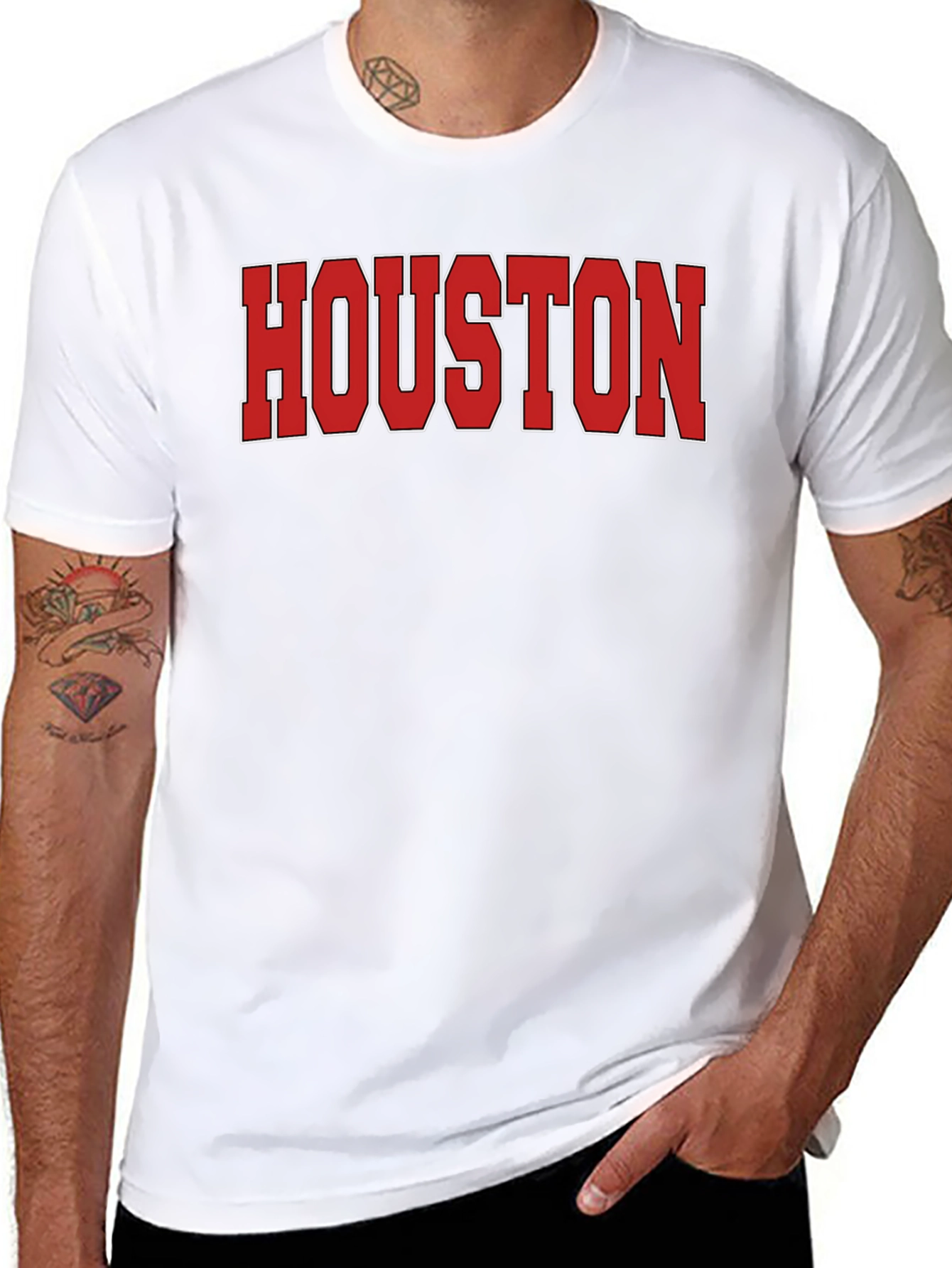 Houston Text Print Crew Neck Short Sleeve T-Shirt