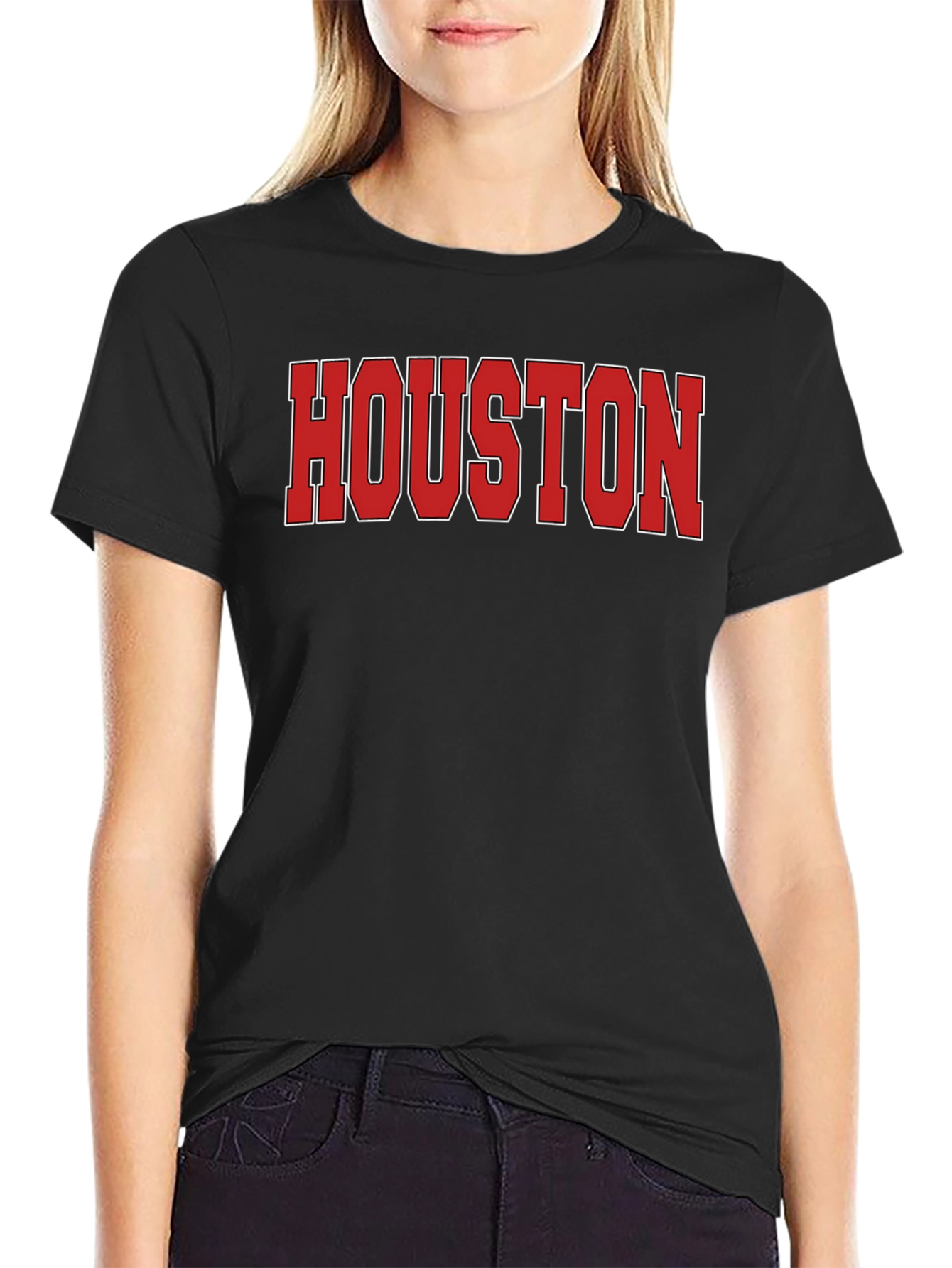 Houston Text Print Crew Neck Short Sleeve T-Shirt