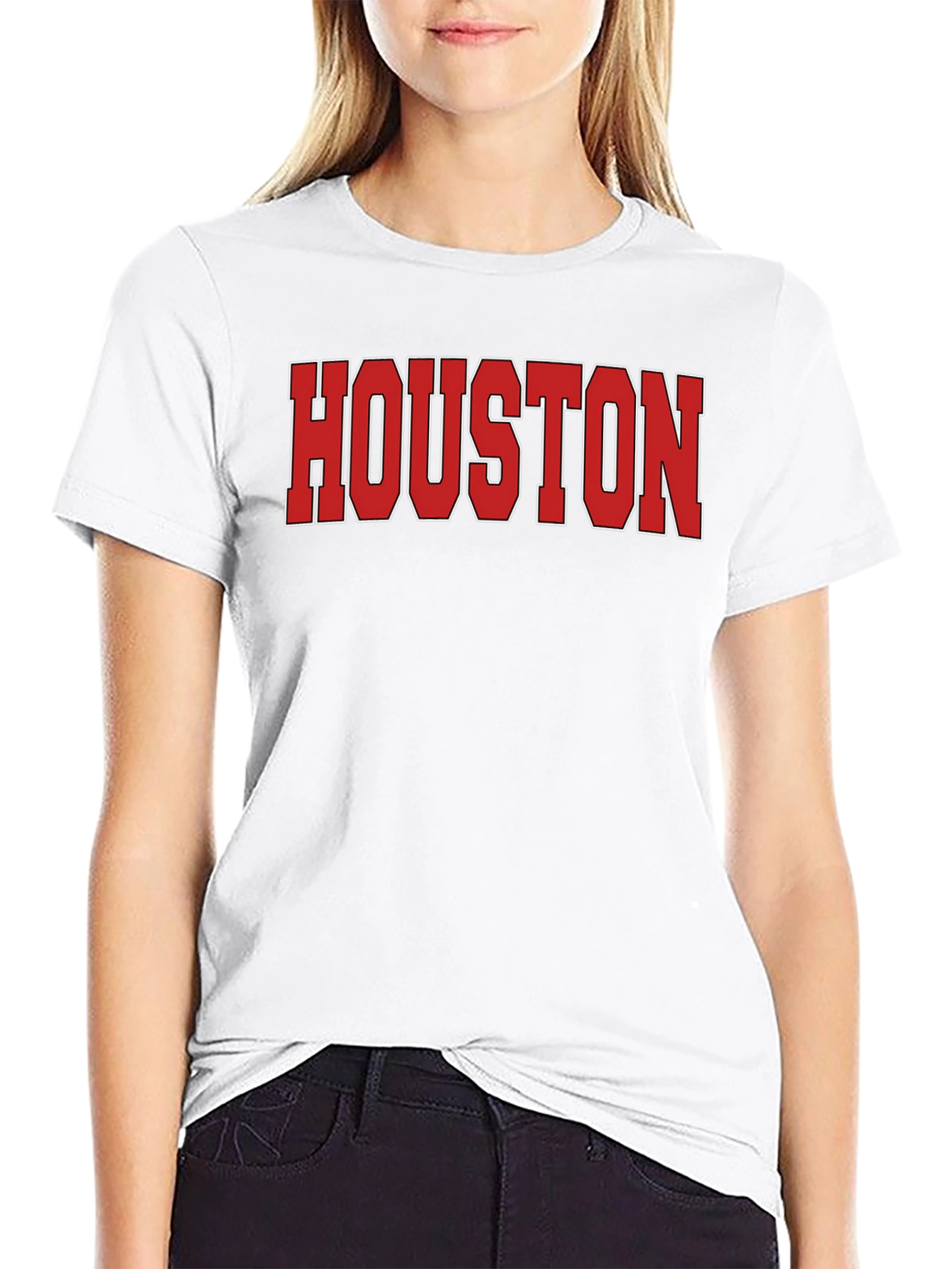 Houston Text Print Crew Neck Short Sleeve T-Shirt