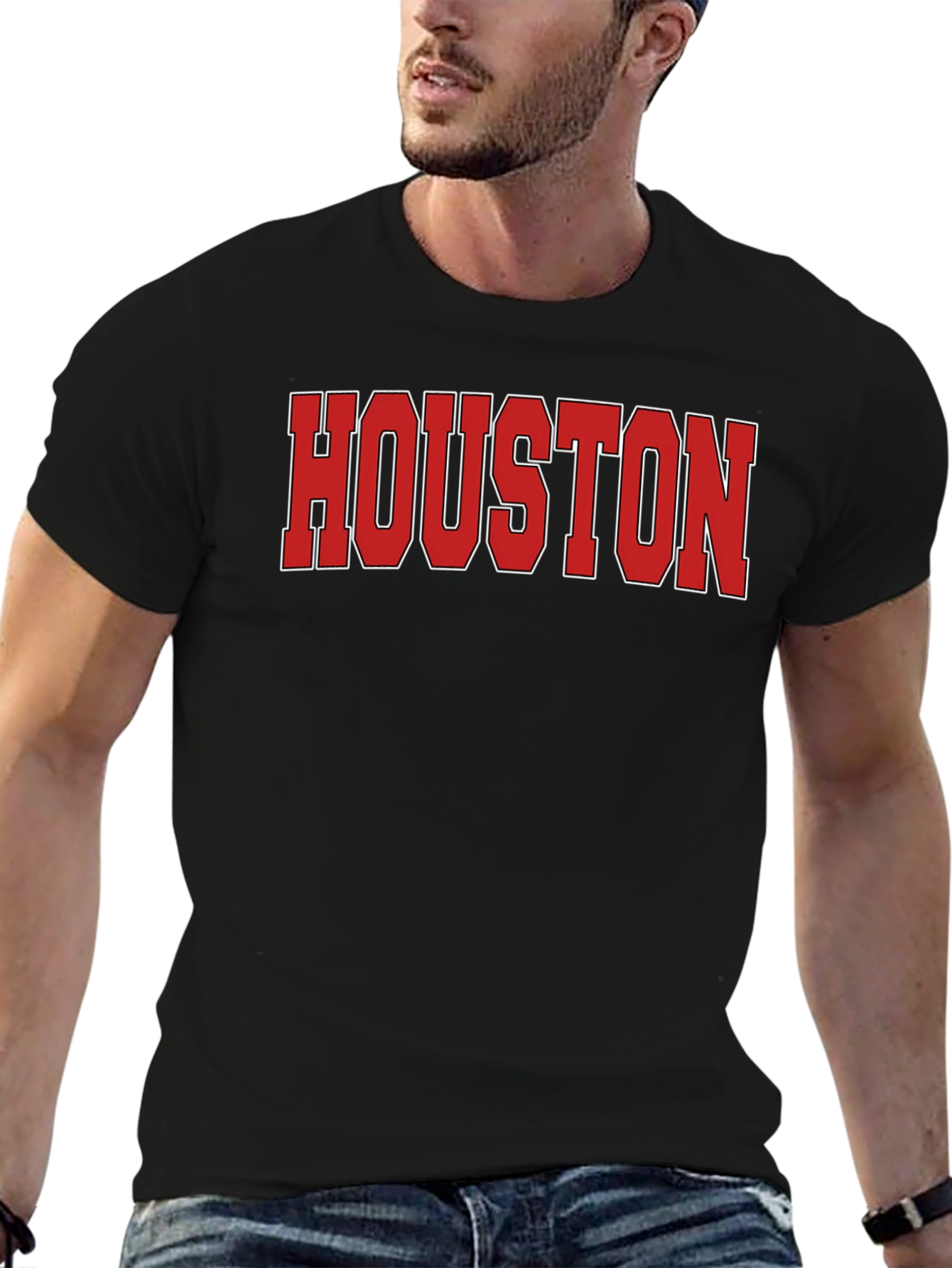 Houston Text Print Crew Neck Short Sleeve T-Shirt