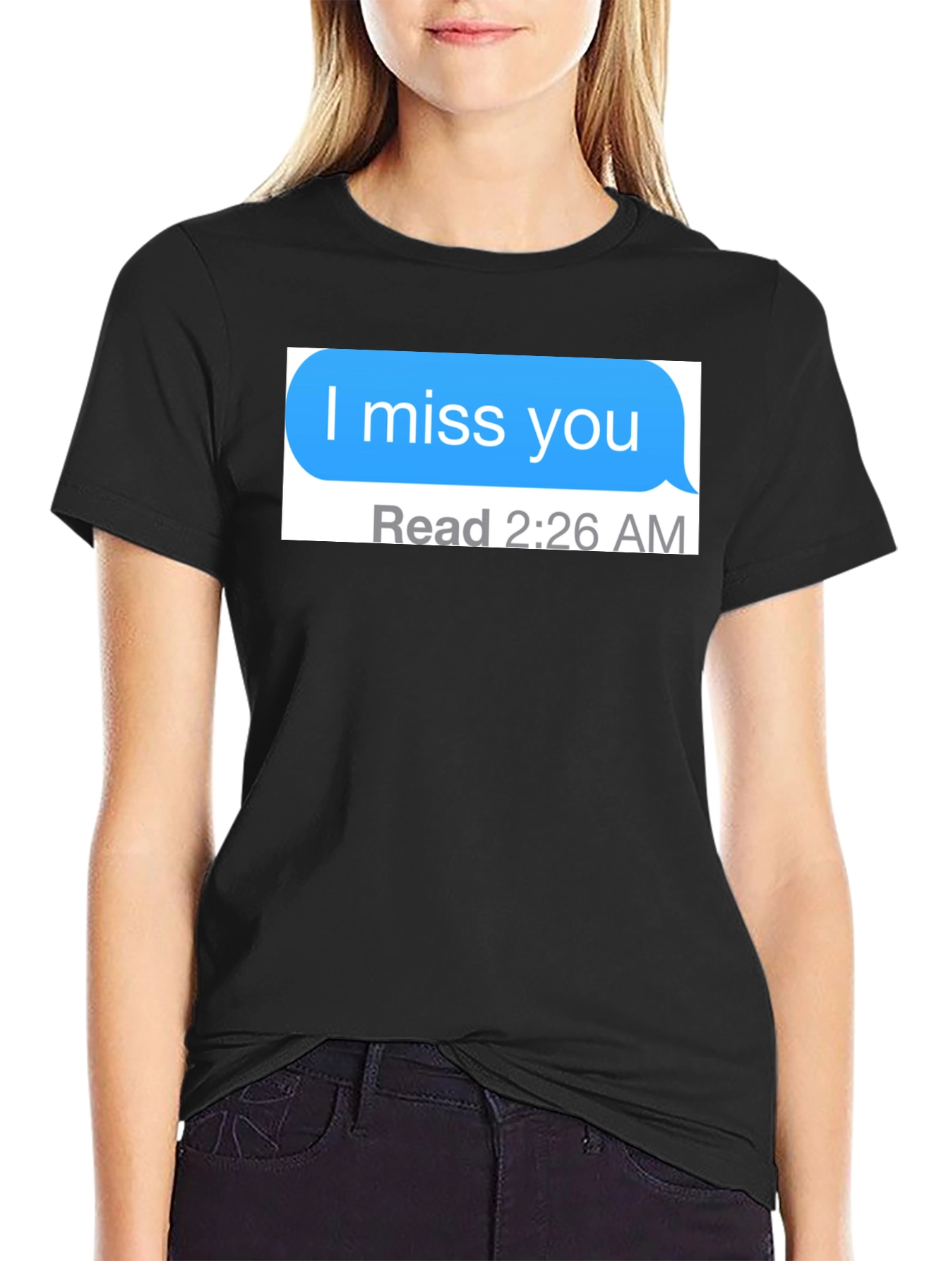I Miss You Text Message Black T-Shirt