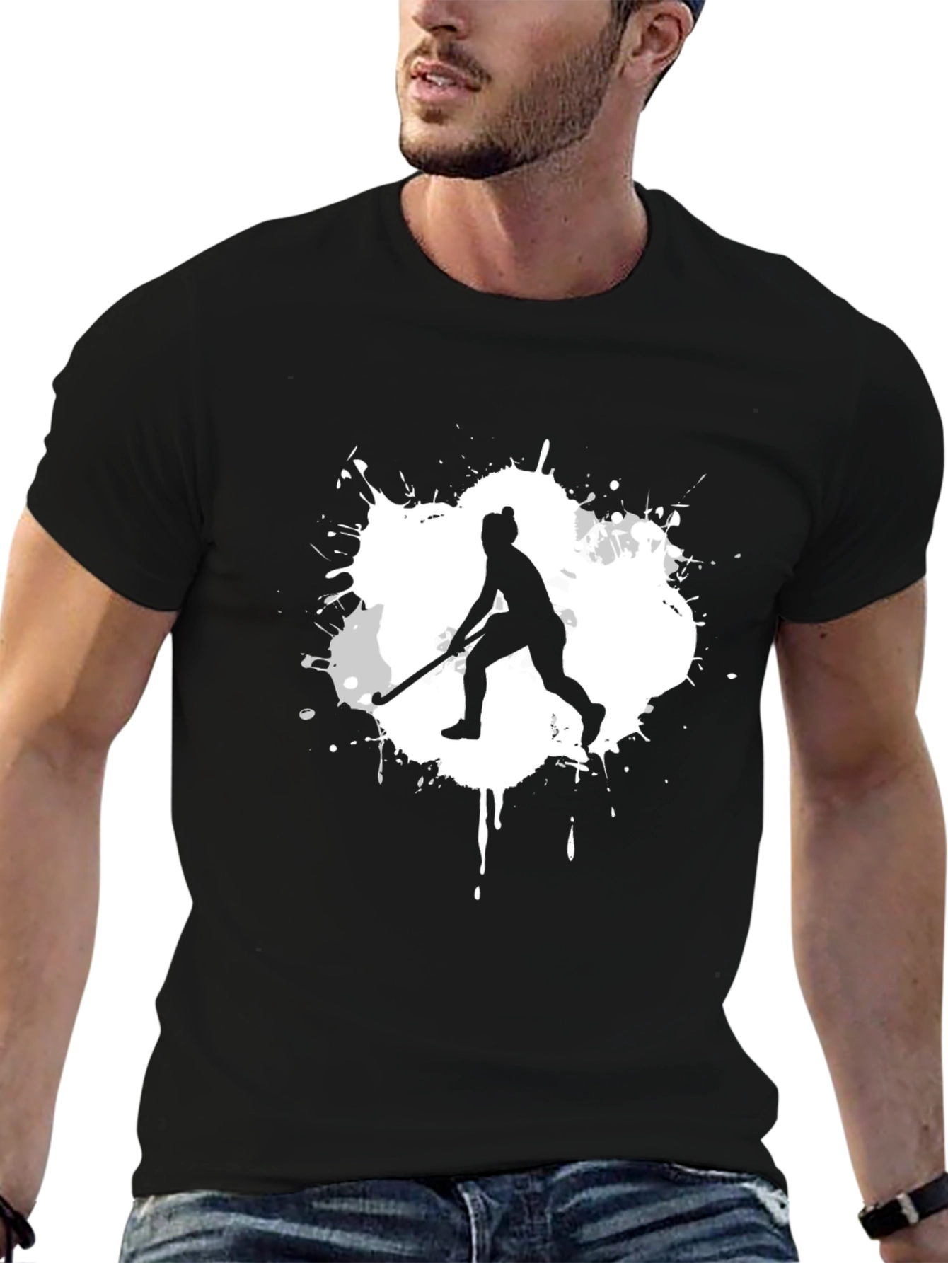 Hockey Player Graphic Tee - Sporty Black T-Shirt
