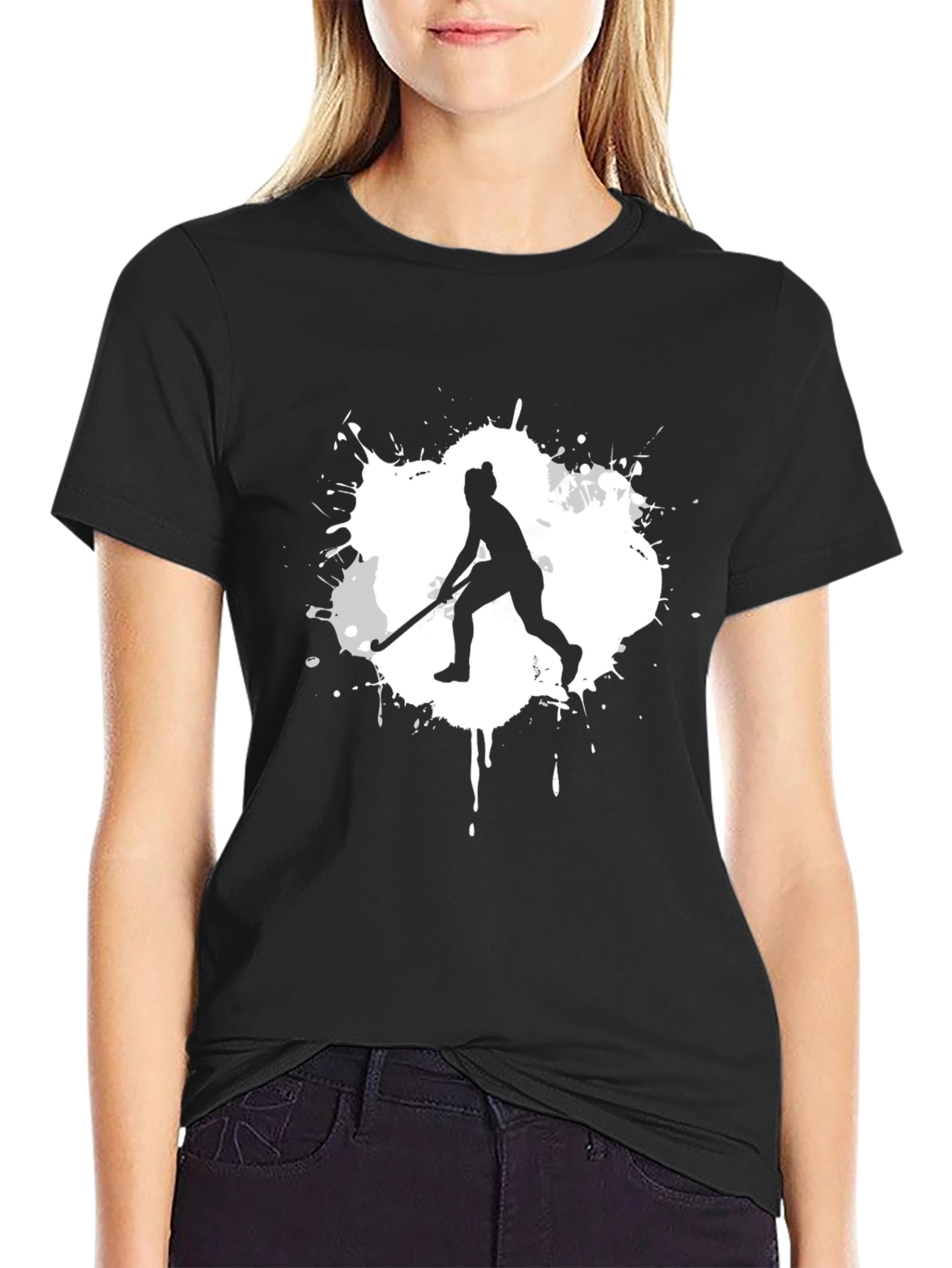 Hockey Player Graphic Tee - Sporty Black T-Shirt