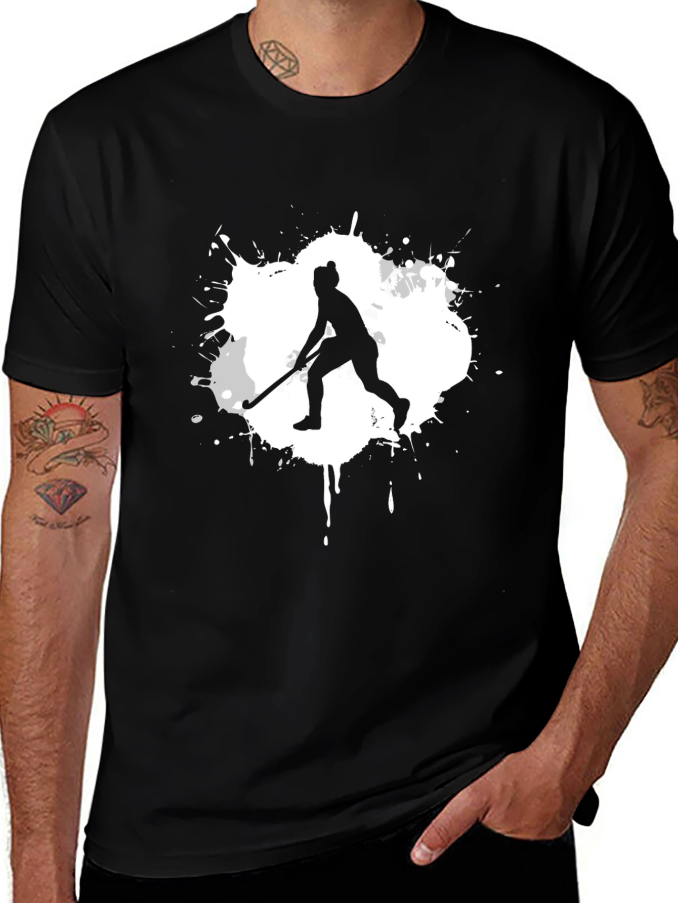 Hockey Player Graphic Tee - Sporty Black T-Shirt