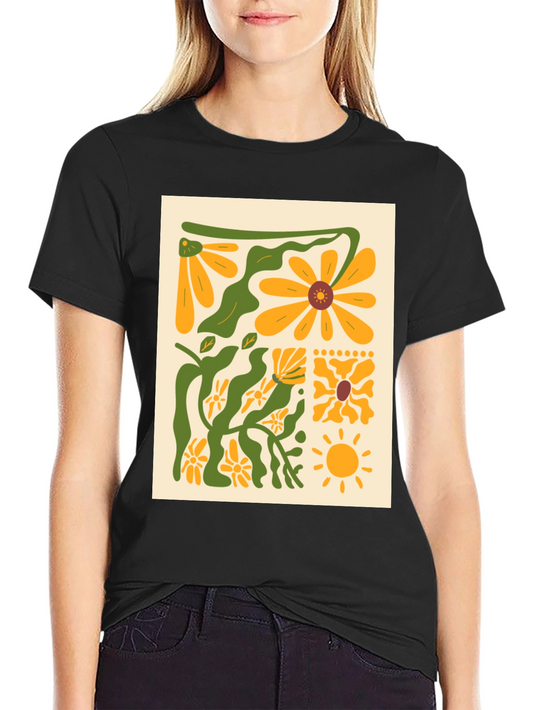 Floral Print Graphic Tee - Retro Style