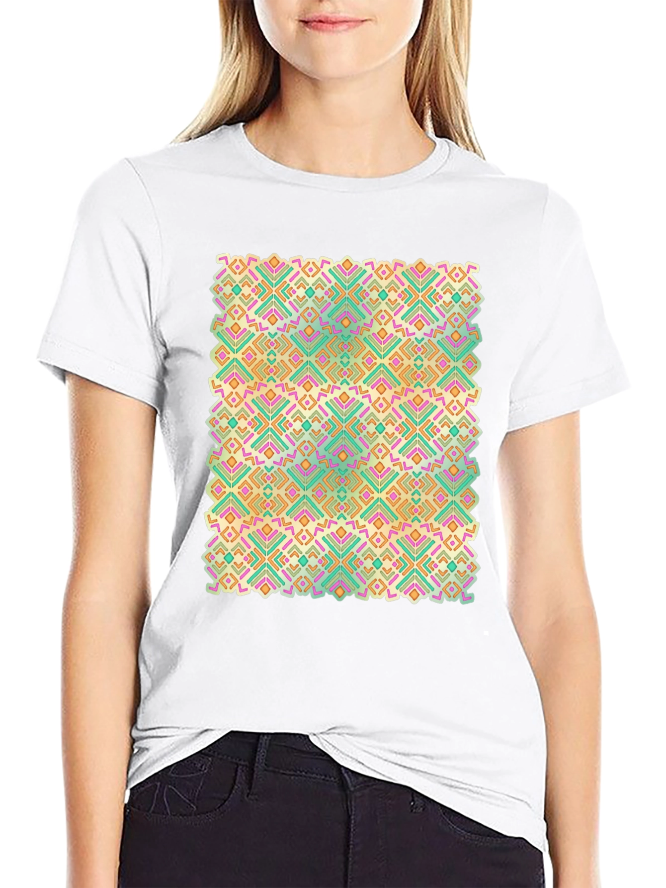 Geometric Pattern Black Crew Neck T-Shirt