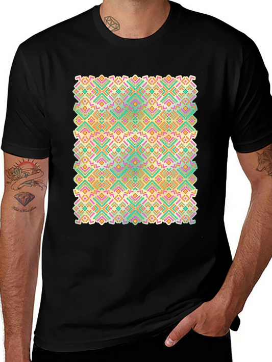 Geometric Pattern Black Crew Neck T-Shirt