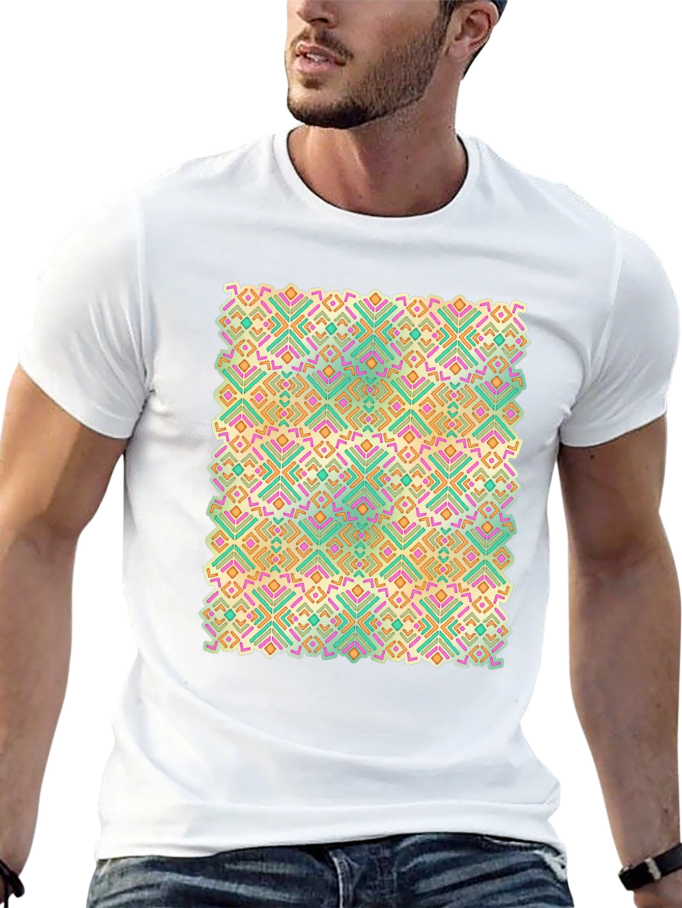 Geometric Pattern Black Crew Neck T-Shirt