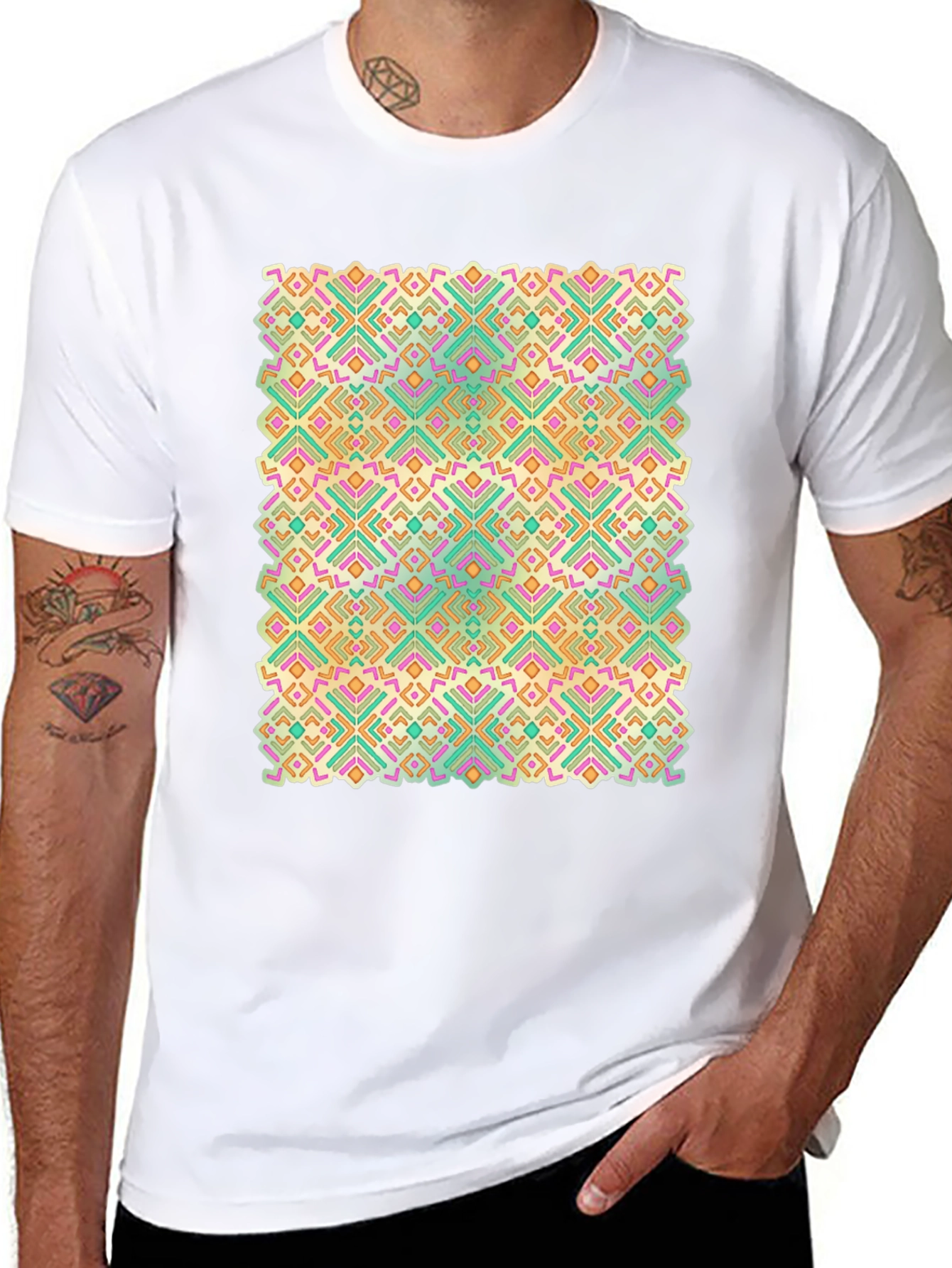 Geometric Pattern Black Crew Neck T-Shirt