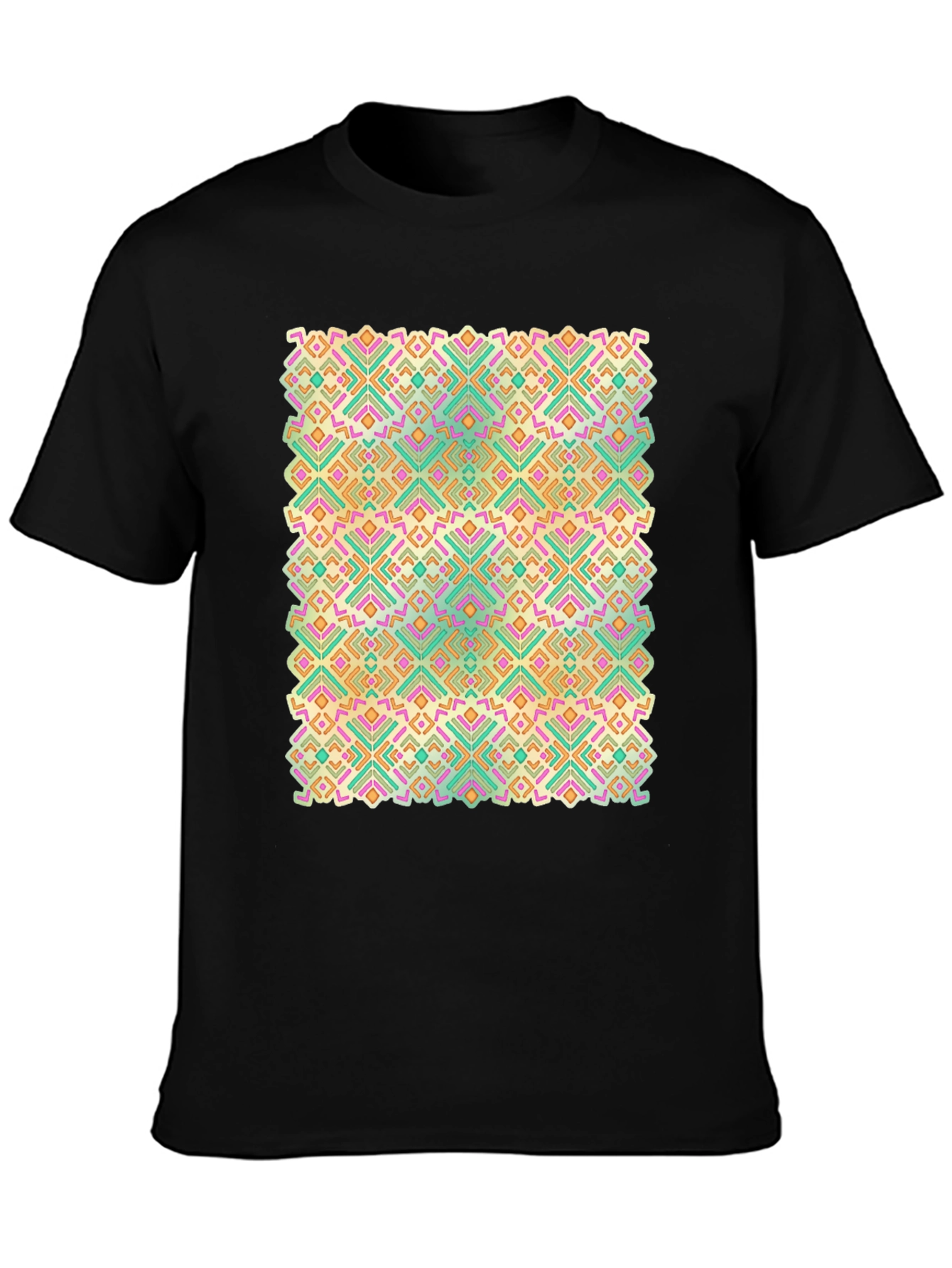 Geometric Pattern Black Crew Neck T-Shirt