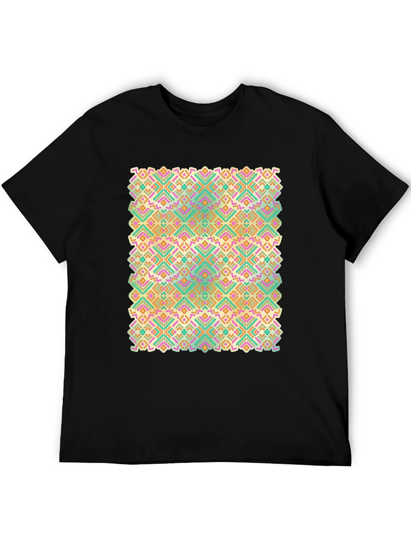 Geometric Pattern Black Crew Neck T-Shirt