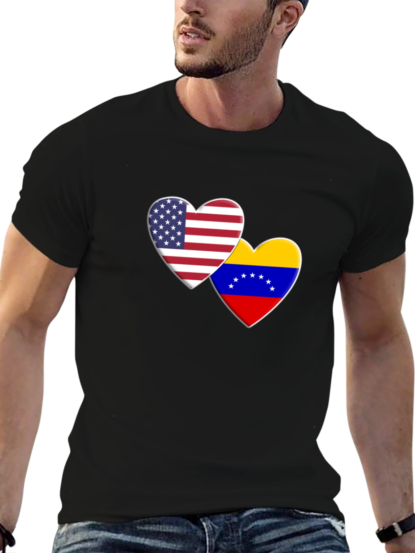 USA Venezuela Heart Flag Graphic T-Shirt