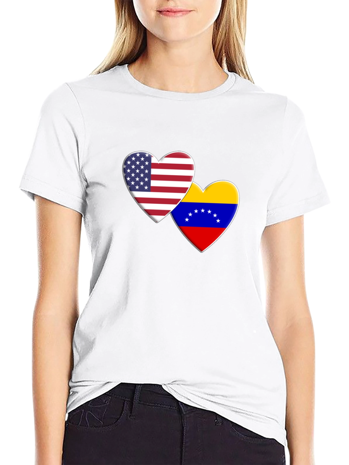 USA Venezuela Heart Flag Graphic T-Shirt