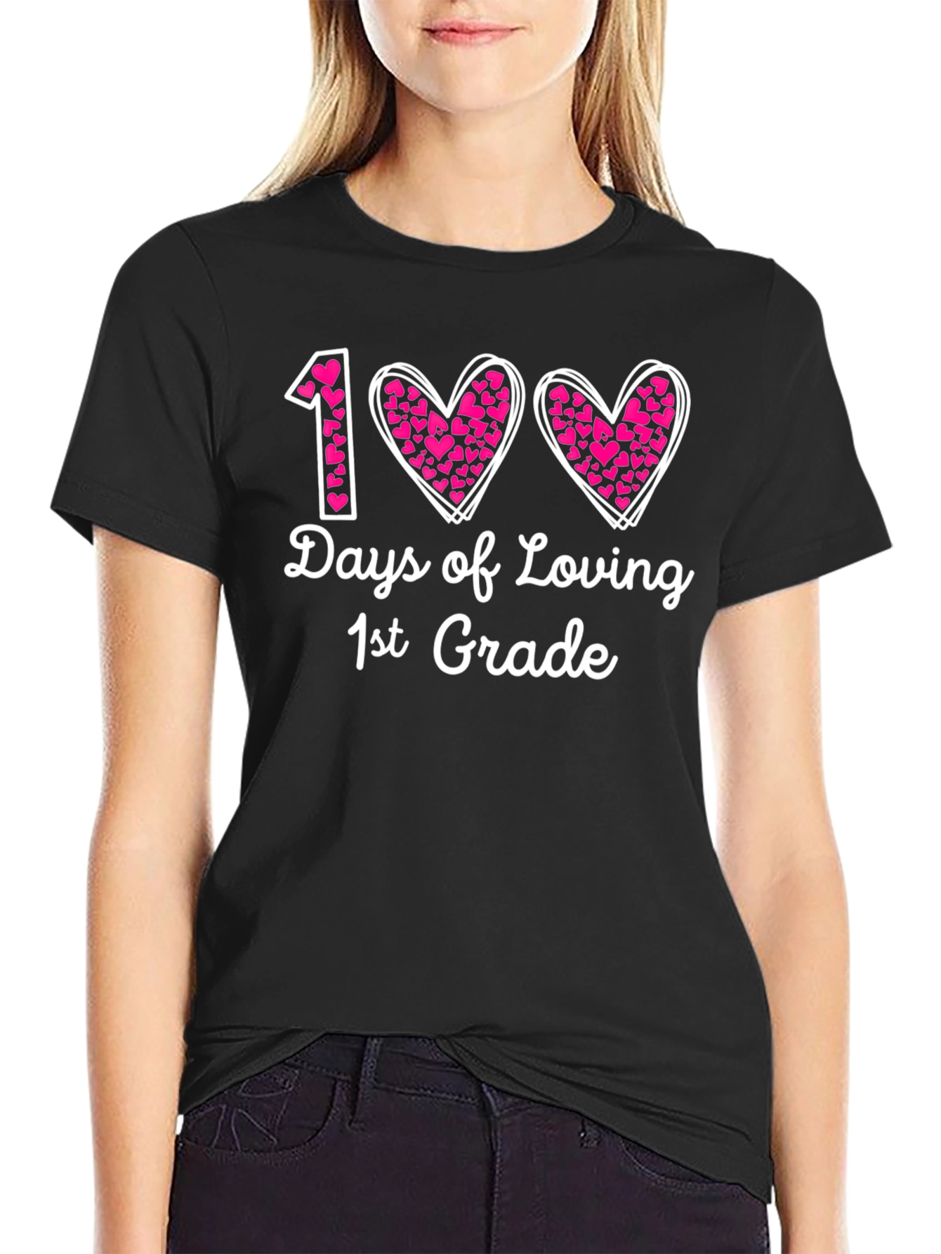 100 Days of Loving 1st Grade Black T-Shirt