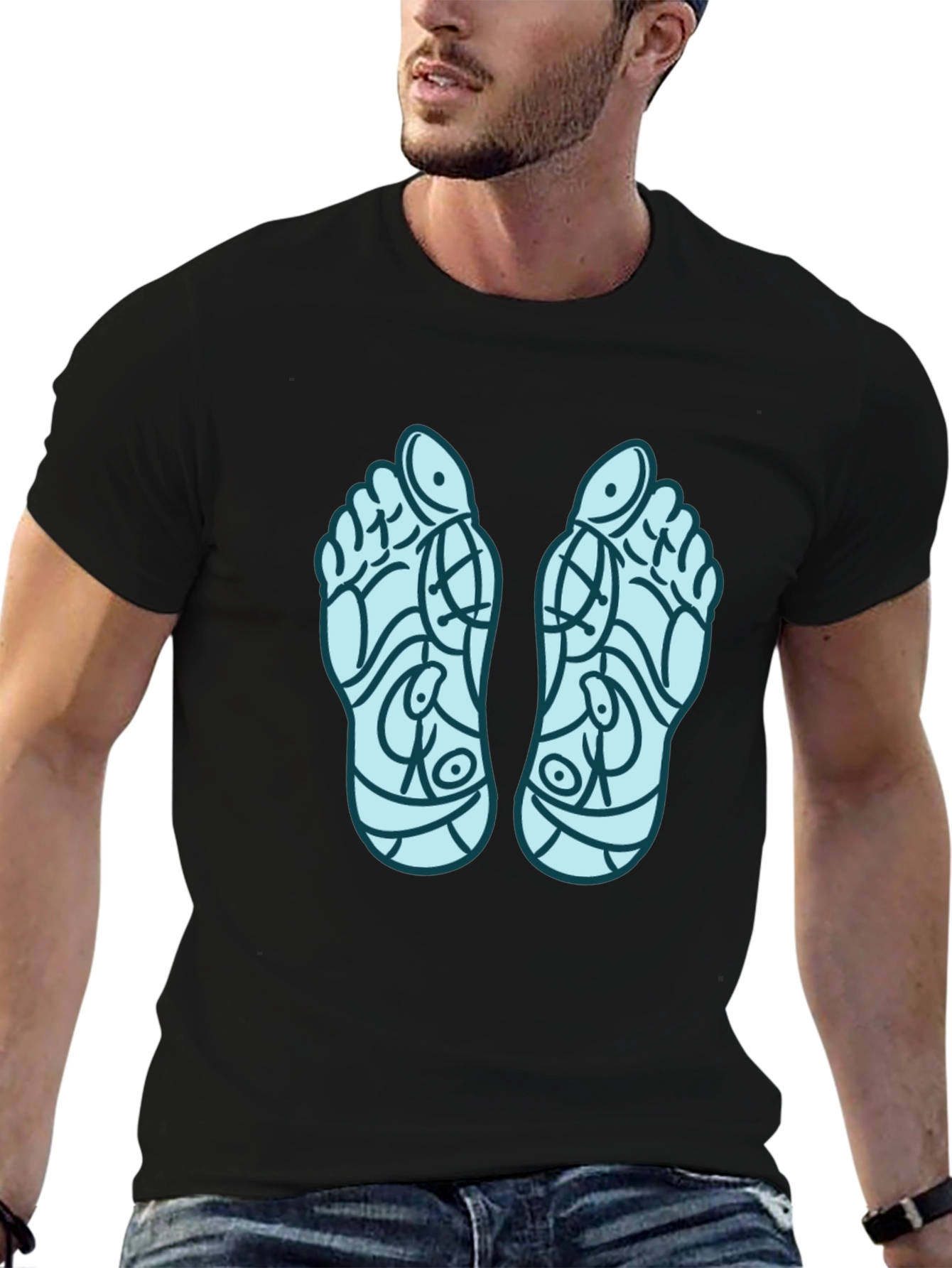 Reflexology Feet Print Black T-Shirt