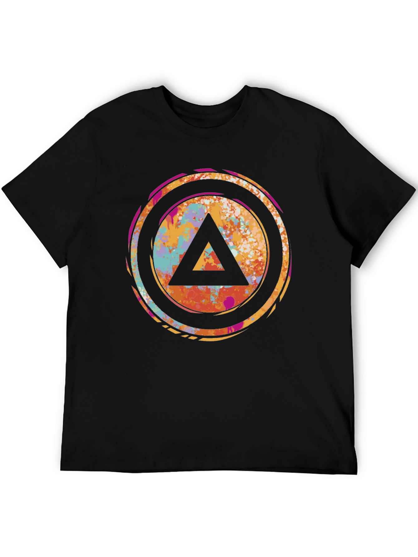 Abstract Triangle Graphic Tee - Black Cotton T-Shirt