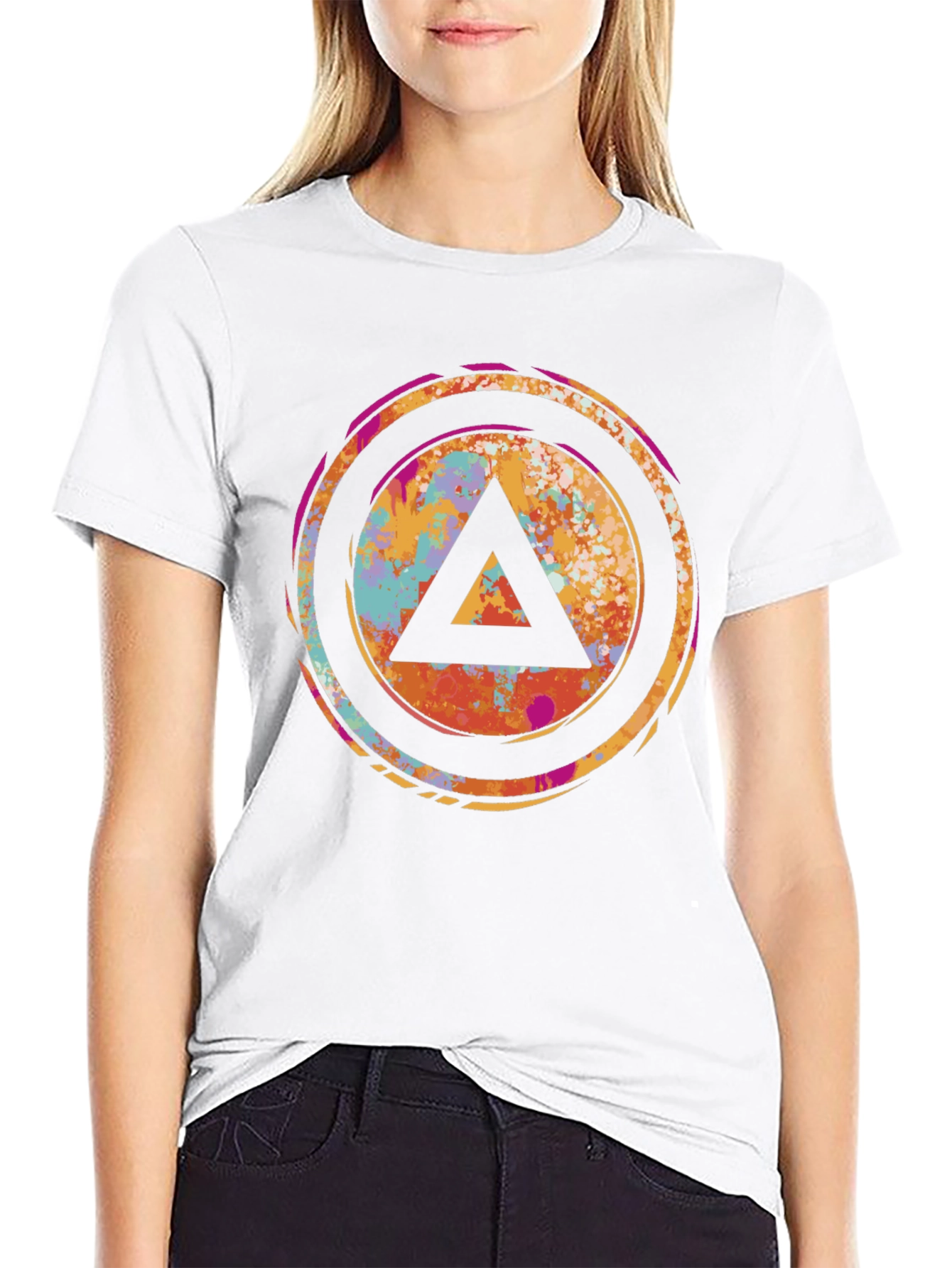 Abstract Triangle Graphic Tee - Black Cotton T-Shirt