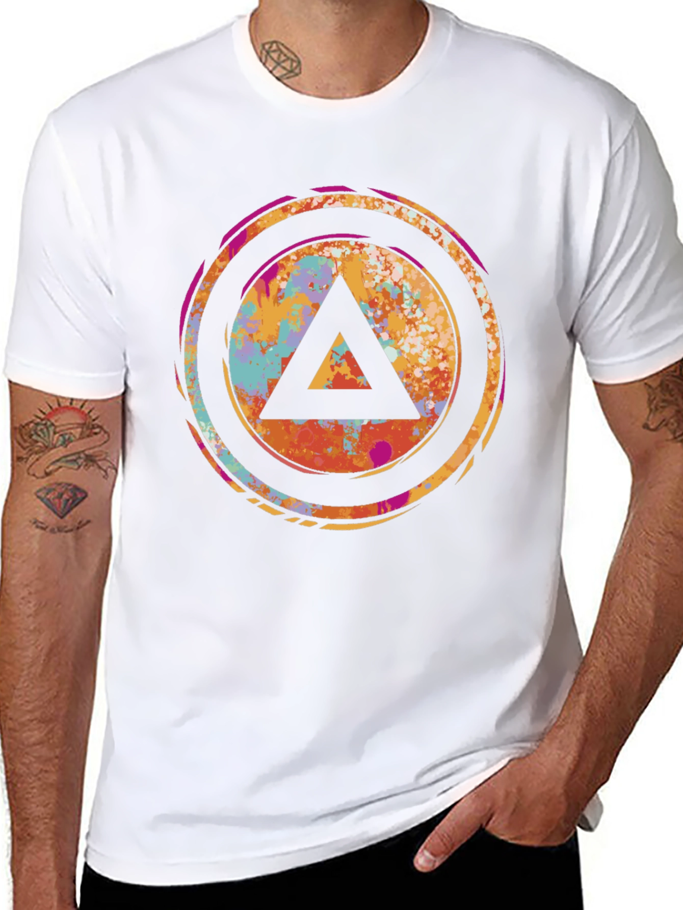 Abstract Triangle Graphic Tee - Black Cotton T-Shirt