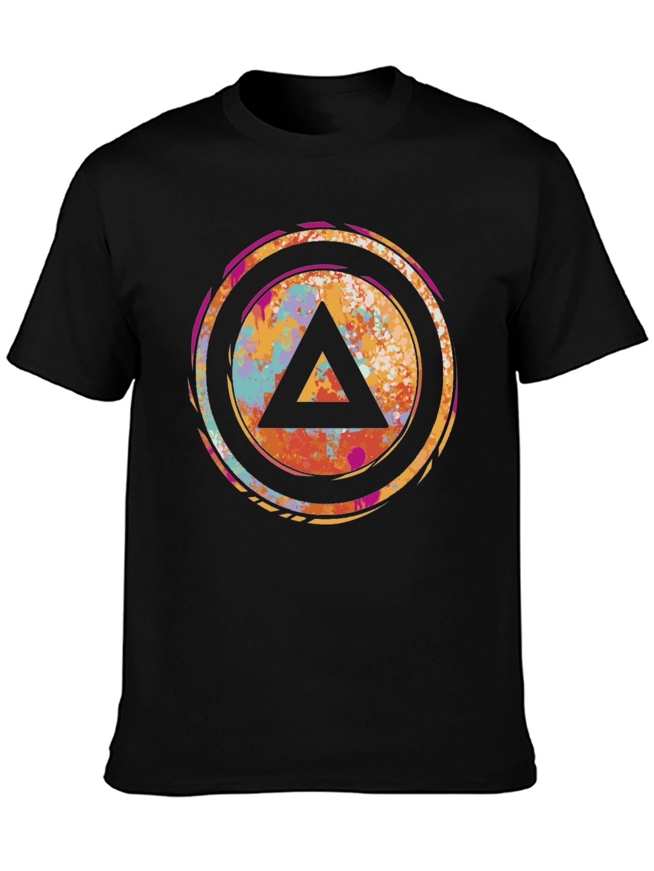 Abstract Triangle Graphic Tee - Black Cotton T-Shirt