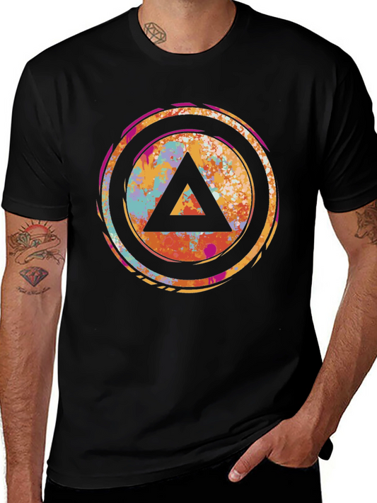 Abstract Triangle Graphic Tee - Black Cotton T-Shirt