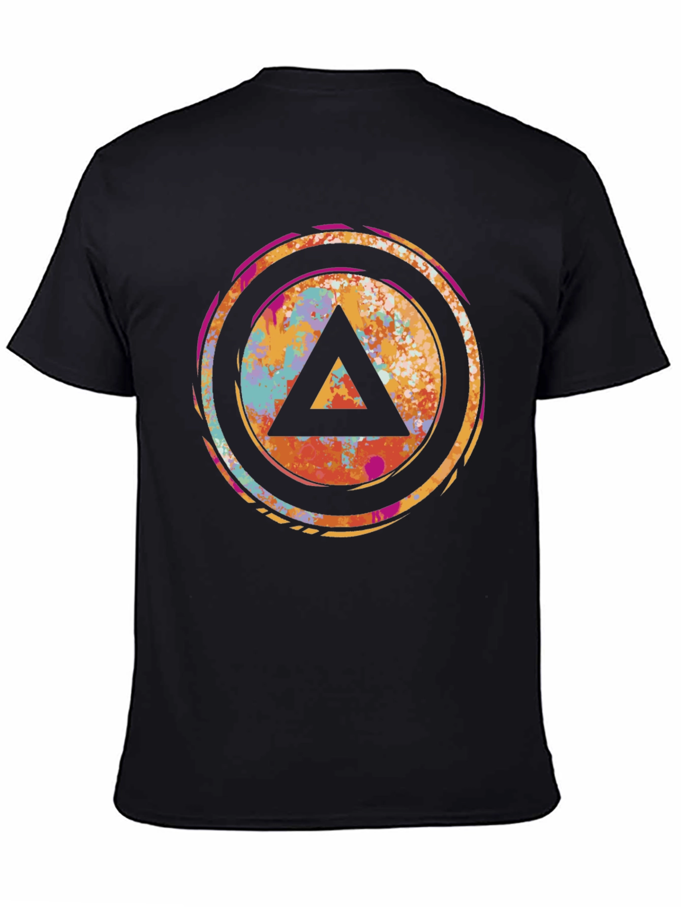 Abstract Triangle Graphic Tee - Black Cotton T-Shirt