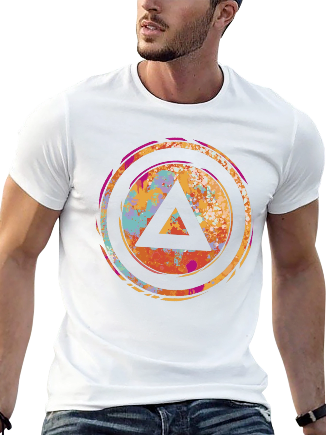 Abstract Triangle Graphic Tee - Black Cotton T-Shirt