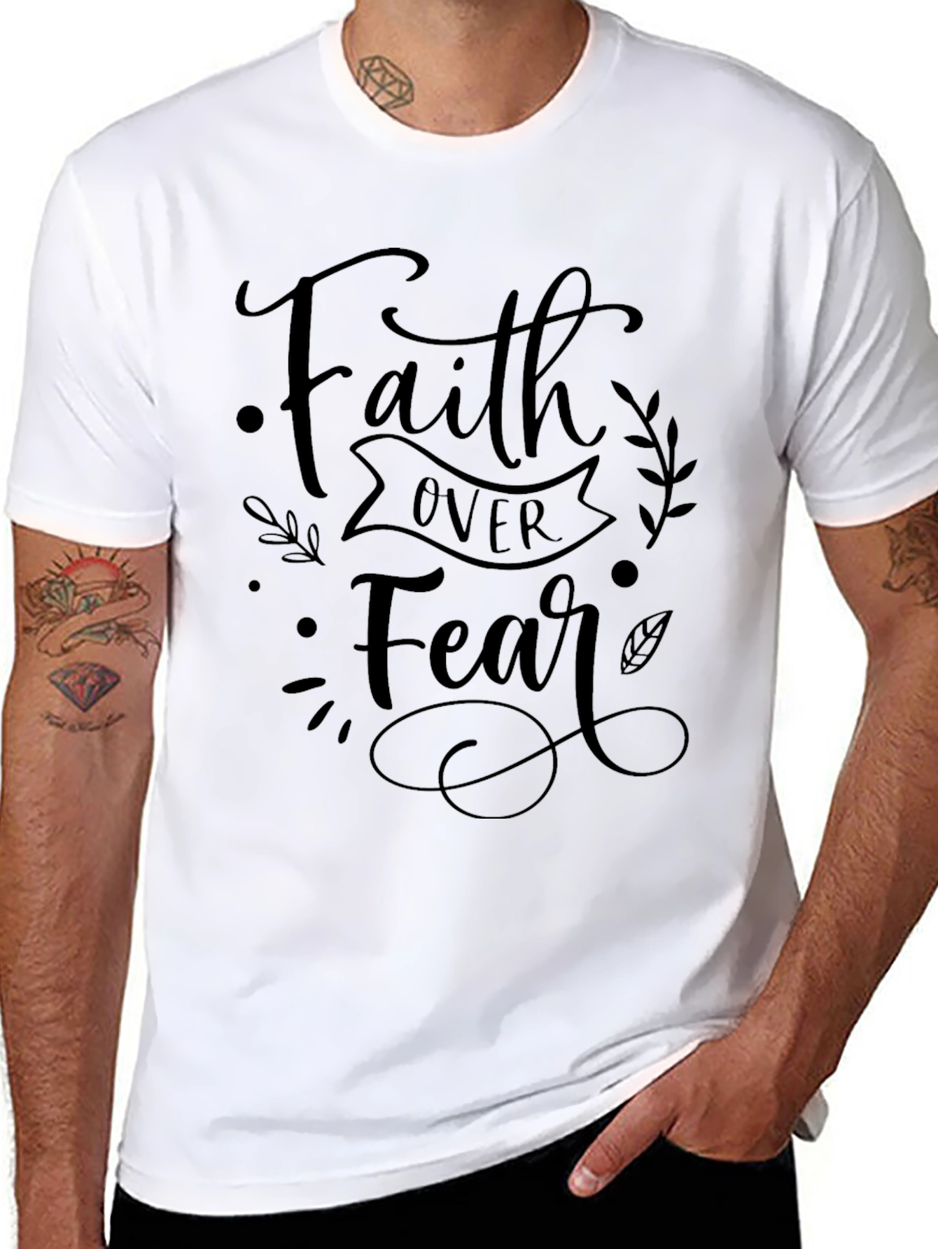 Faith Over Fear Graphic Print Black T-Shirt