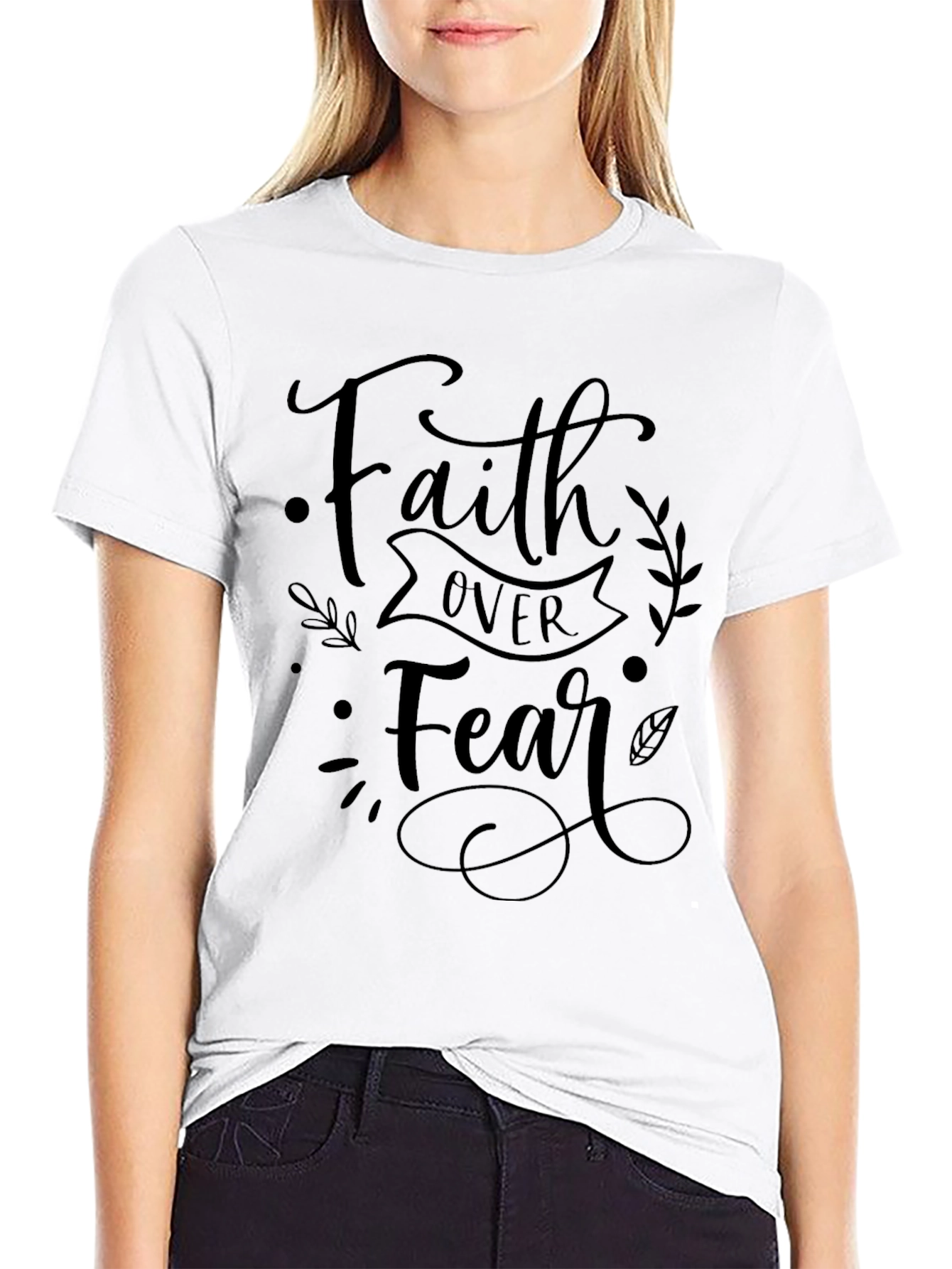 Faith Over Fear Graphic Print Black T-Shirt