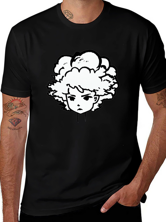 Anime Graphic Tee - Black Cotton Blend T-Shirt