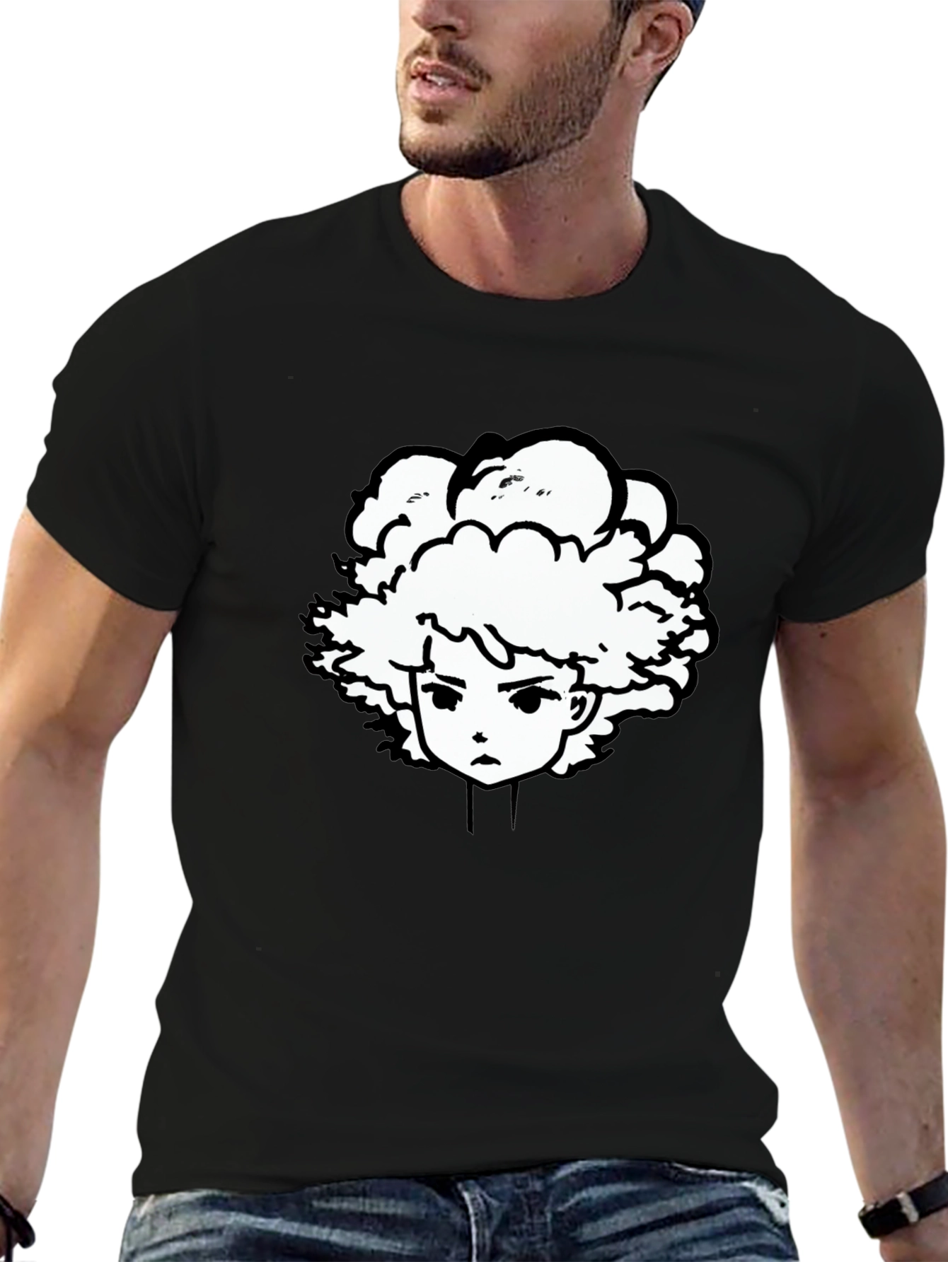 Anime Graphic Tee - Black Cotton Blend T-Shirt