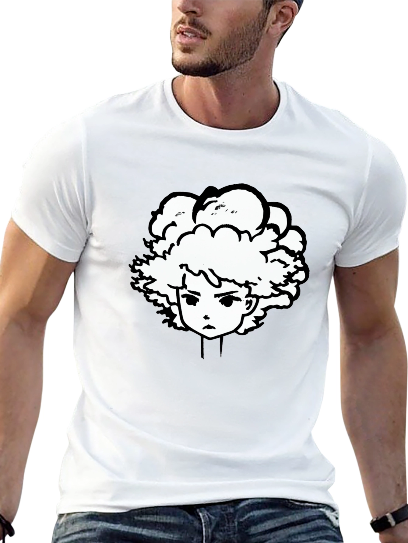 Anime Graphic Tee - Black Cotton Blend T-Shirt
