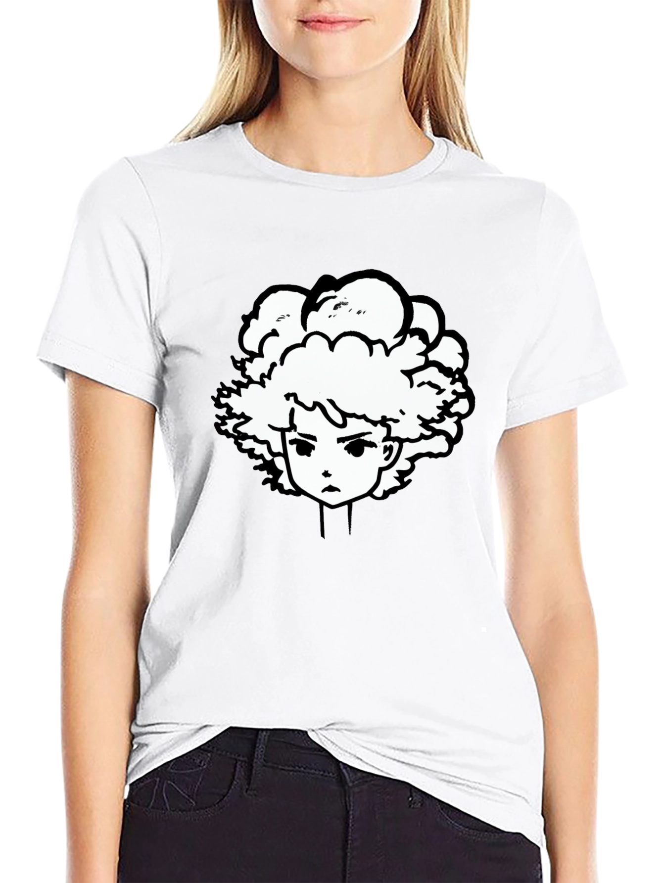 Anime Graphic Tee - Black Cotton Blend T-Shirt