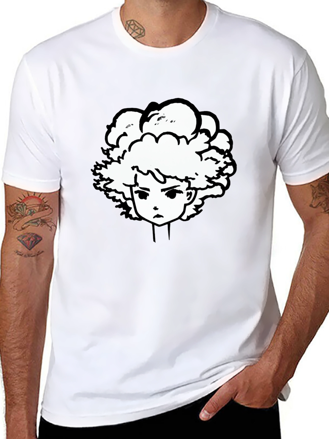 Anime Graphic Tee - Black Cotton Blend T-Shirt