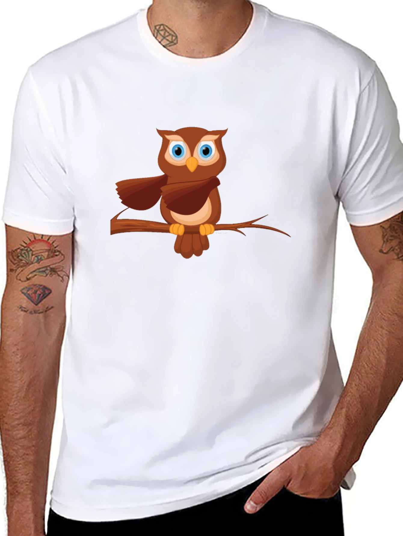Owl on Branch Graphic Tee - Mens Black T-Shirt