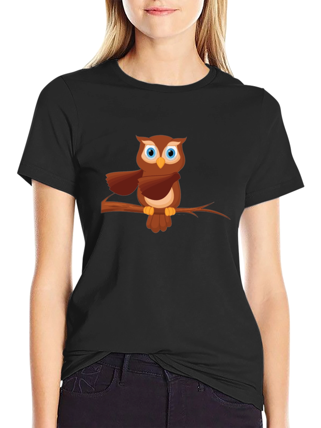 Owl on Branch Graphic Tee - Mens Black T-Shirt