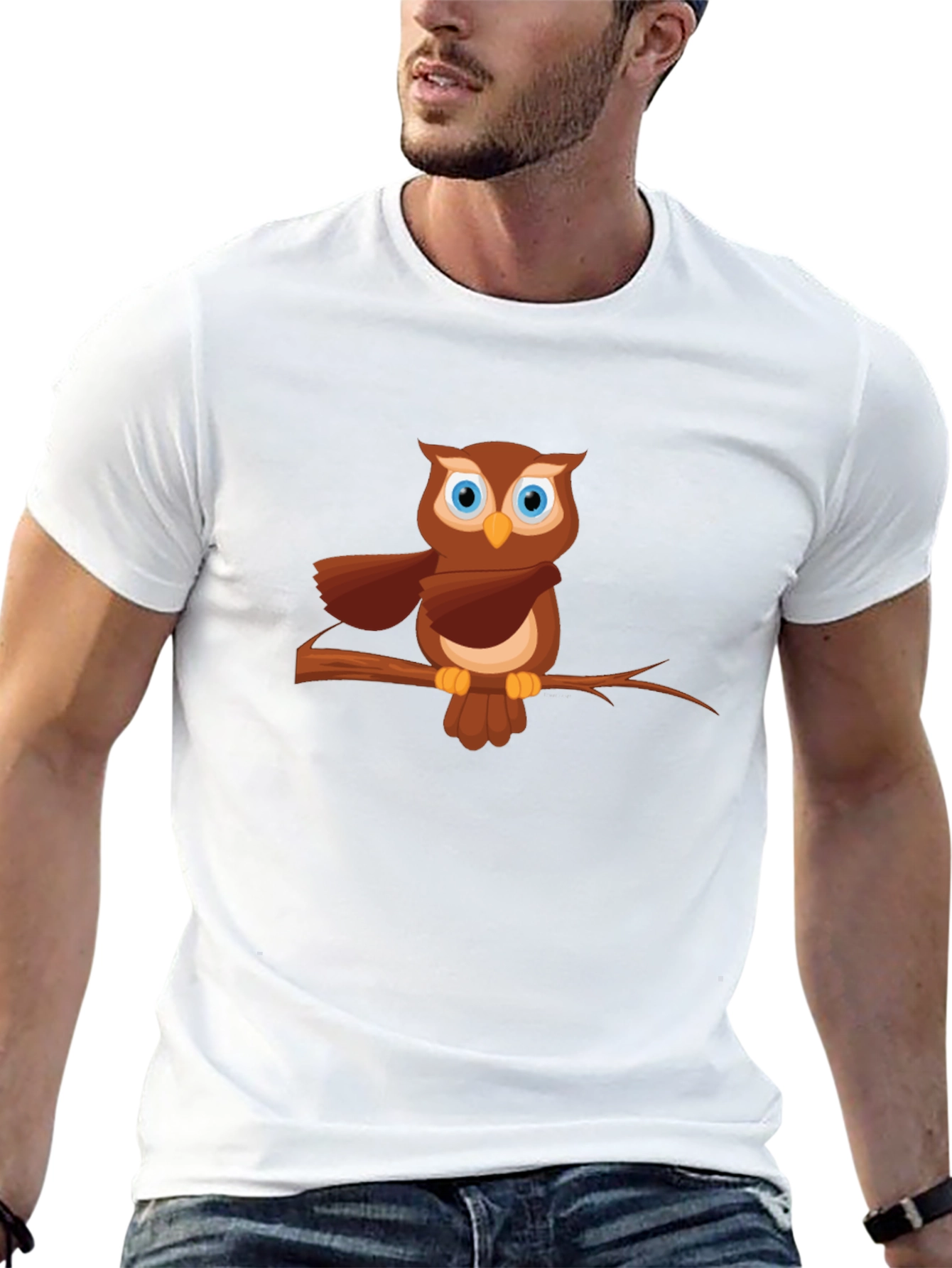 Owl on Branch Graphic Tee - Mens Black T-Shirt