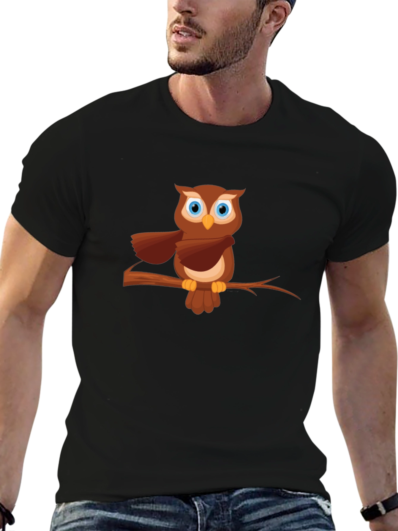 Owl on Branch Graphic Tee - Mens Black T-Shirt