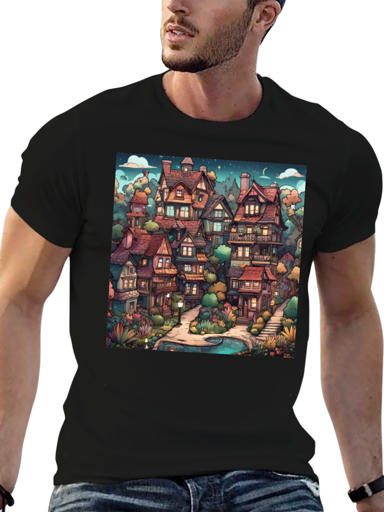 Cartoon Village Graphic Tee
