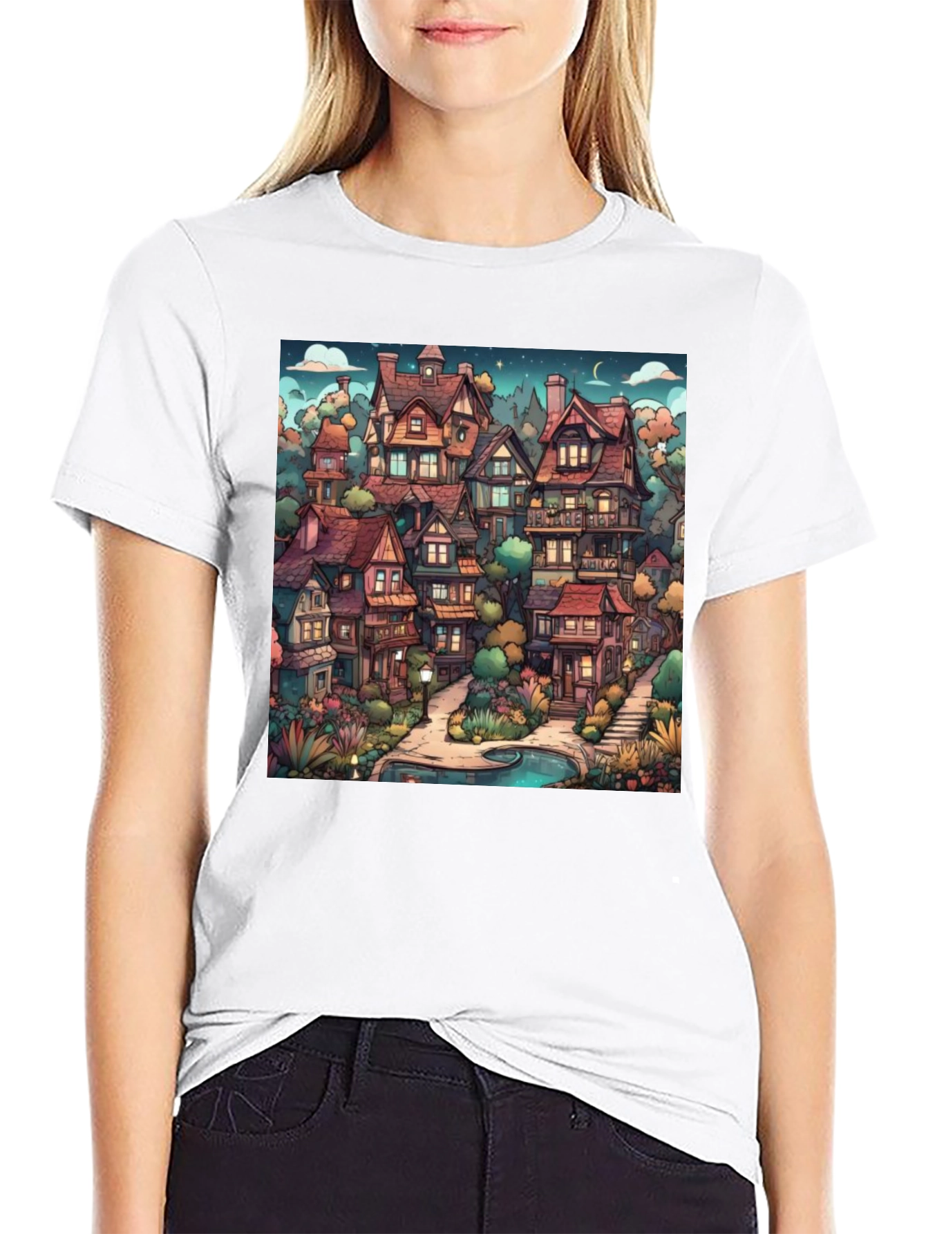 Cartoon Village Graphic Tee