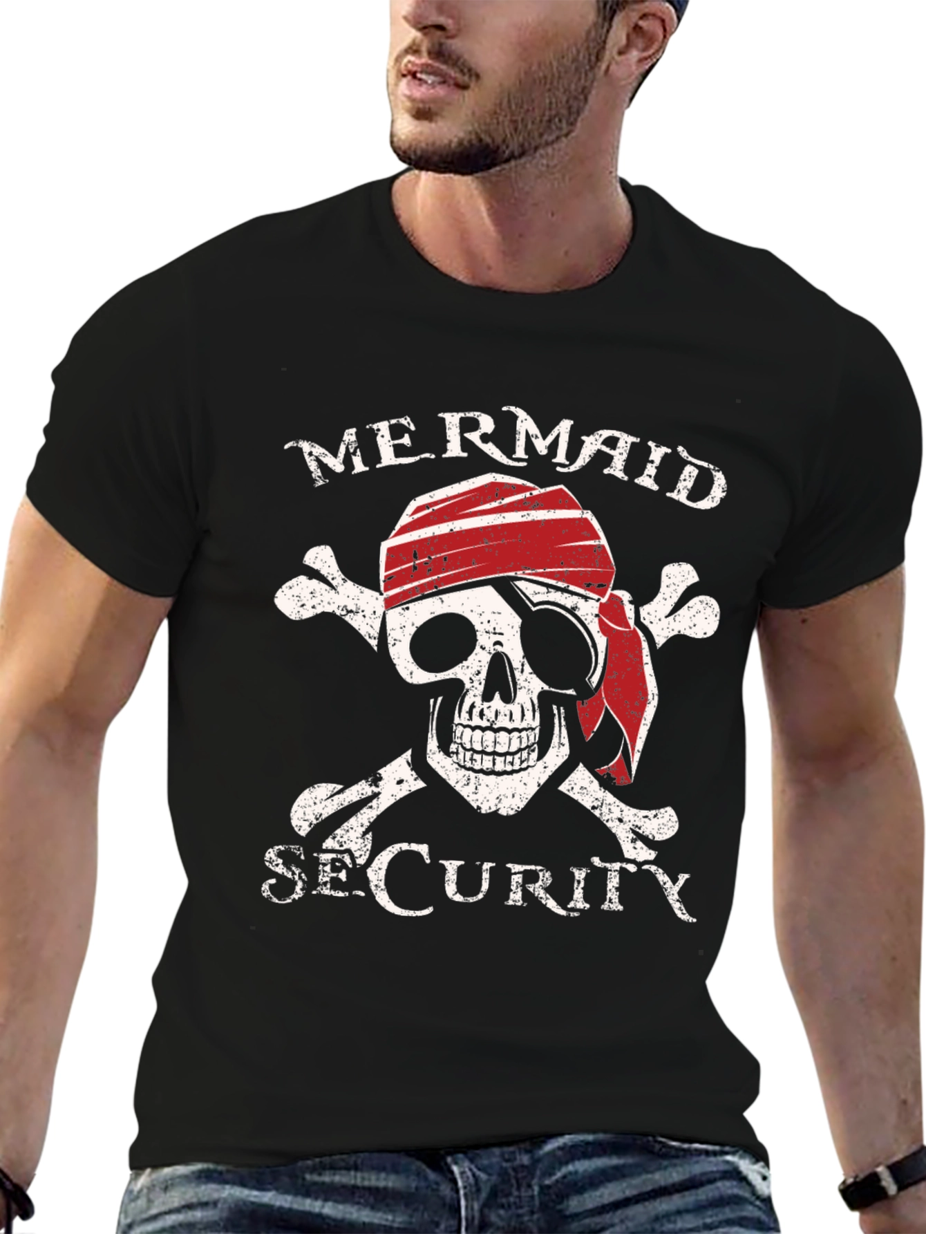 Mermaid Security Pirate Skull Graphic T-Shirt