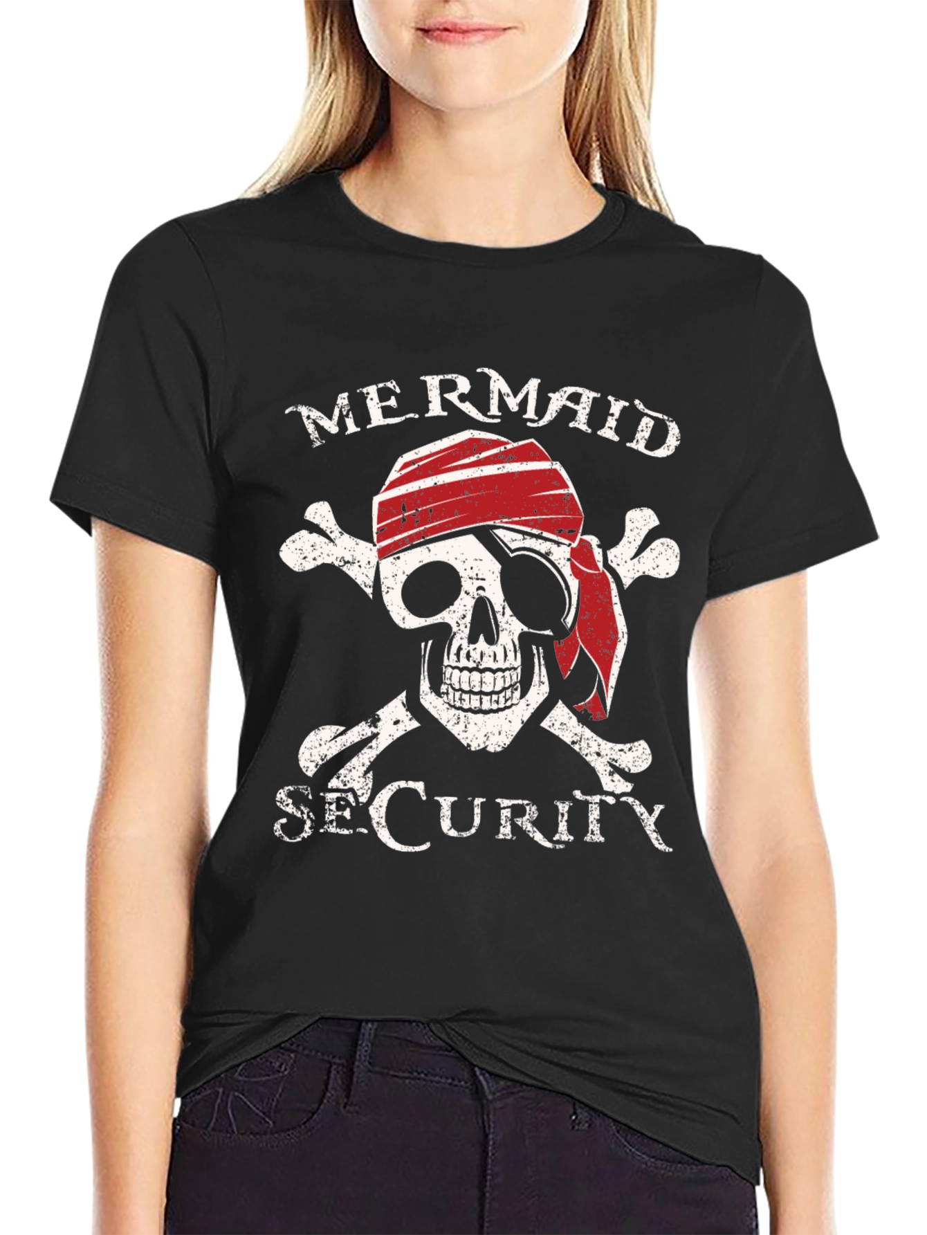 Mermaid Security Pirate Skull Graphic T-Shirt