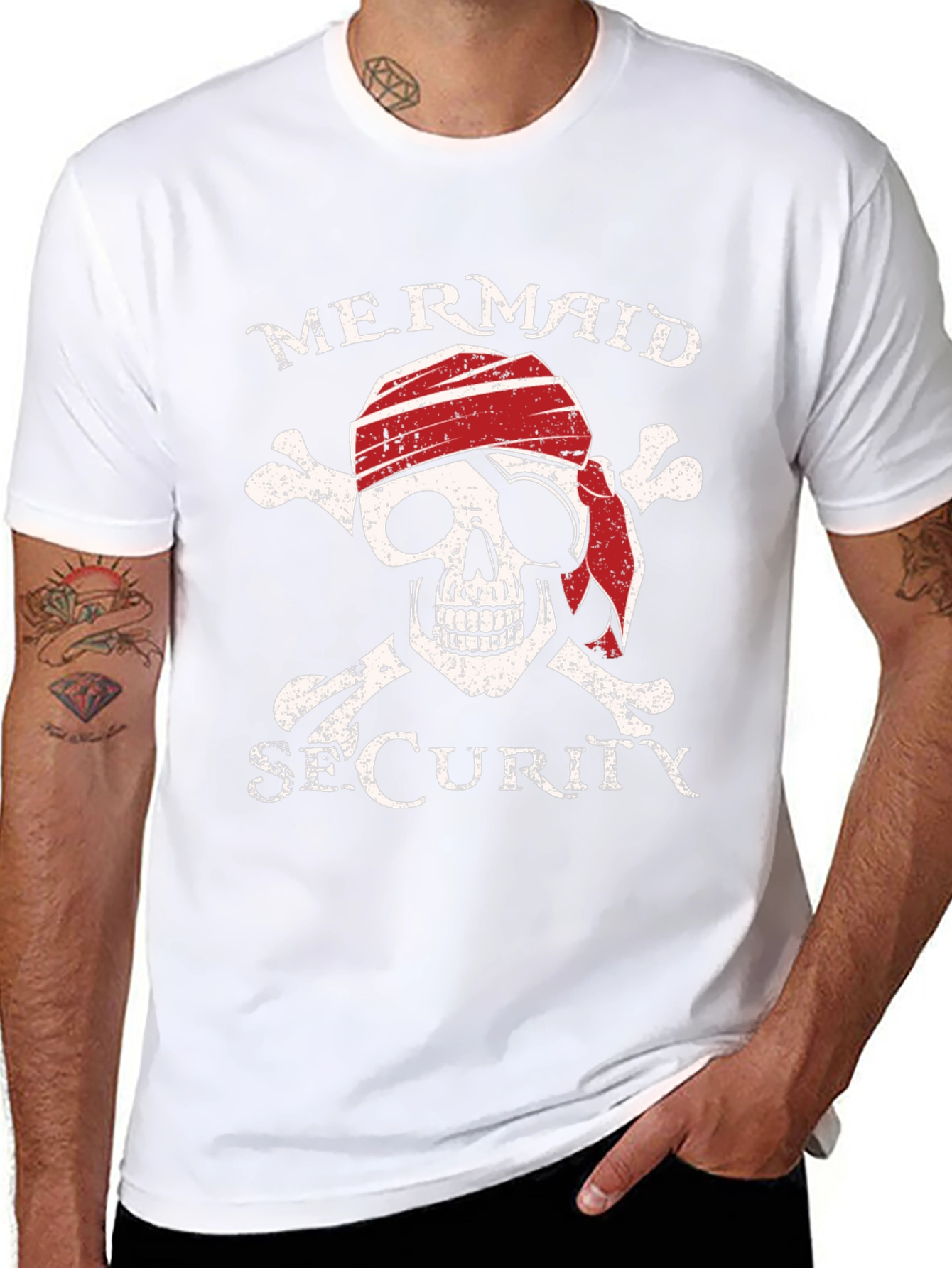 Mermaid Security Pirate Skull Graphic T-Shirt