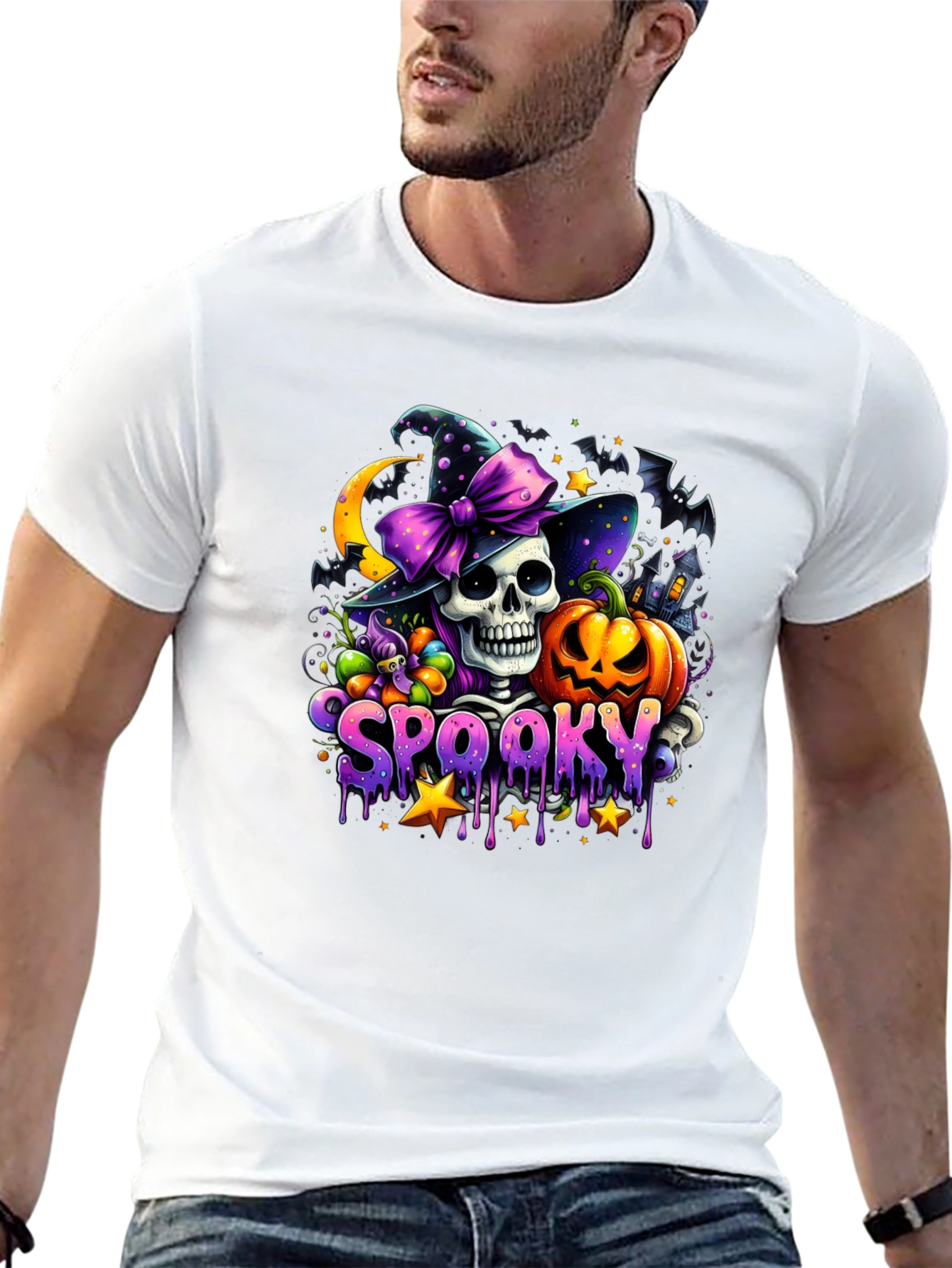 Spooky Halloween T-Shirt - Skull Pumpkin Witch